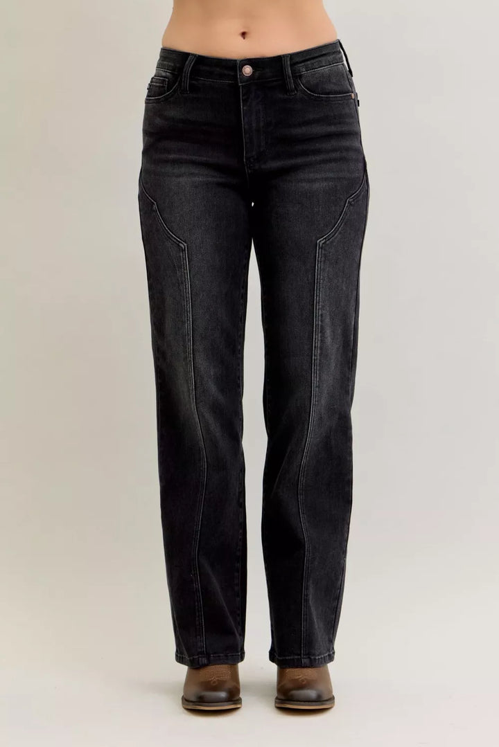 Judy Blue Mid Rise Straight Western Seam Detail Jeans - cas7m