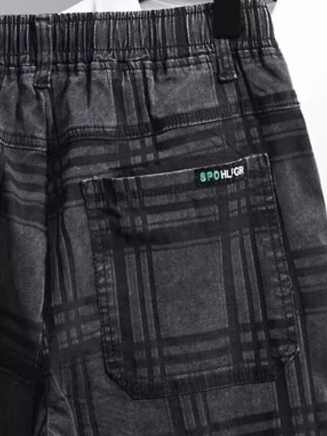 Men's Plus Size Plaid Pattern Elastic Waist Denim Shorts - cas7m