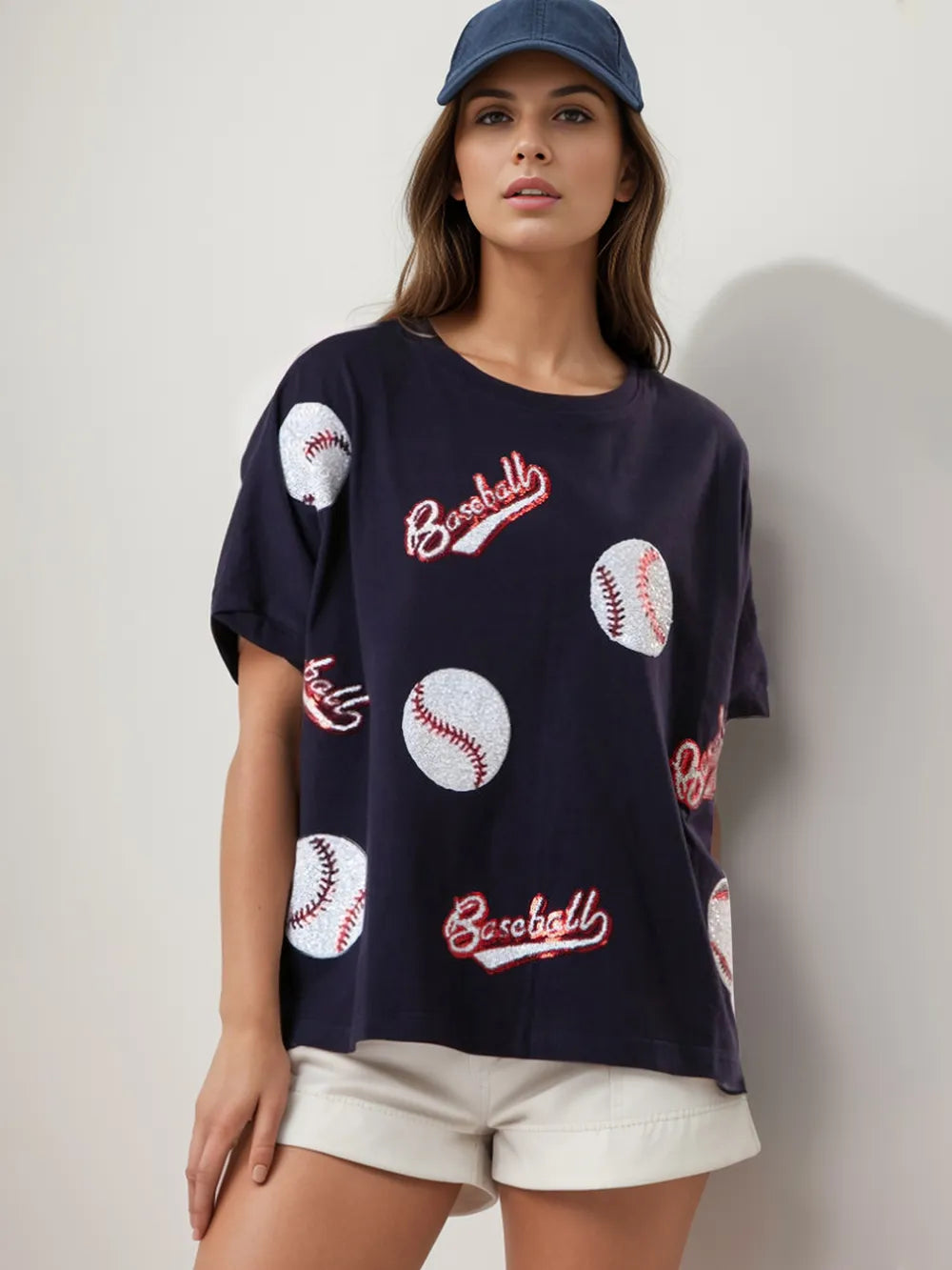 Baseball Round Neck Half Sleeve T-Shirt - cas7m