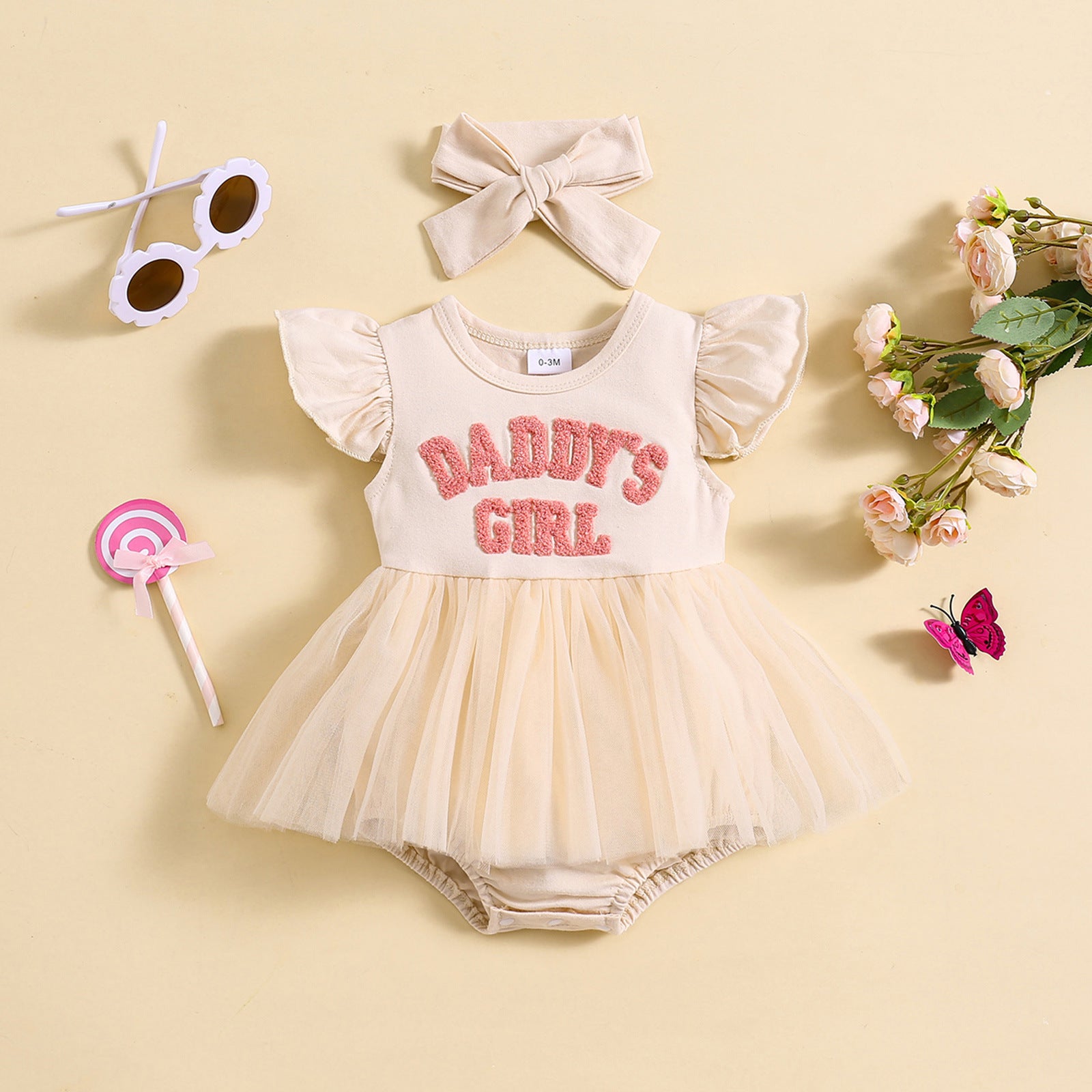 Sweet Flounced Sleeve Fluffy Mesh Dress Two-piece Set - cas7m