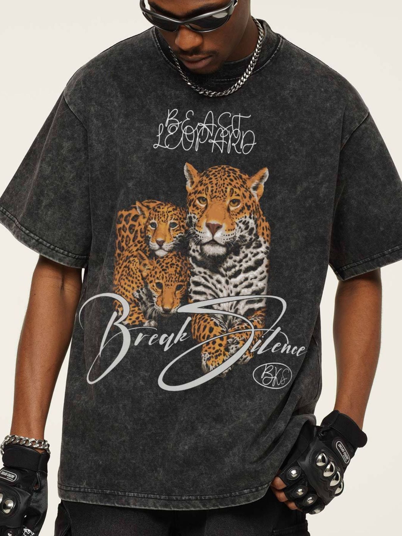 Men's Vintage Leopard Graphic Round Neck T-Shirt - cas7m