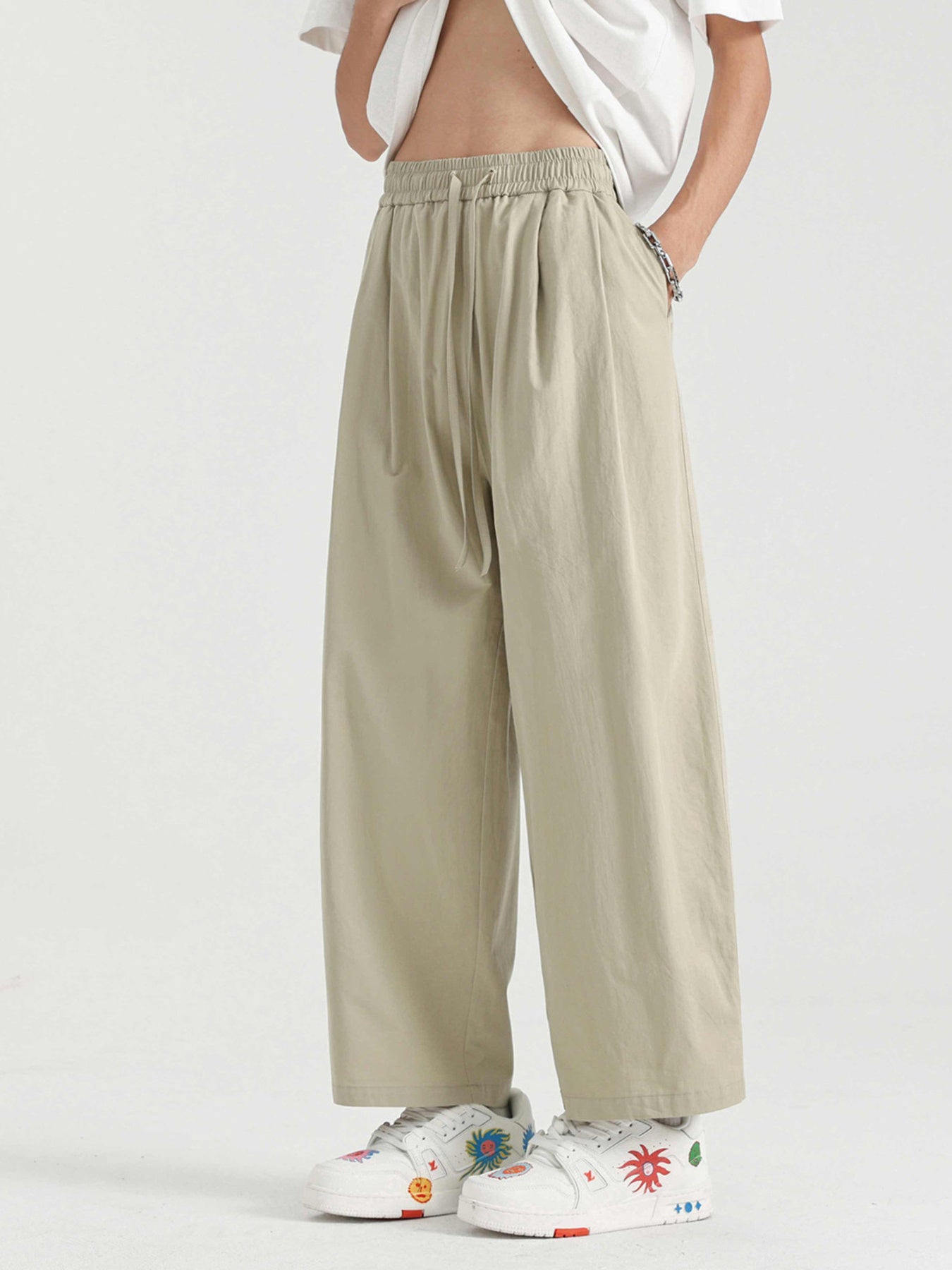 Men's Plus Size Drawstring Wide Leg Pants - cas7m