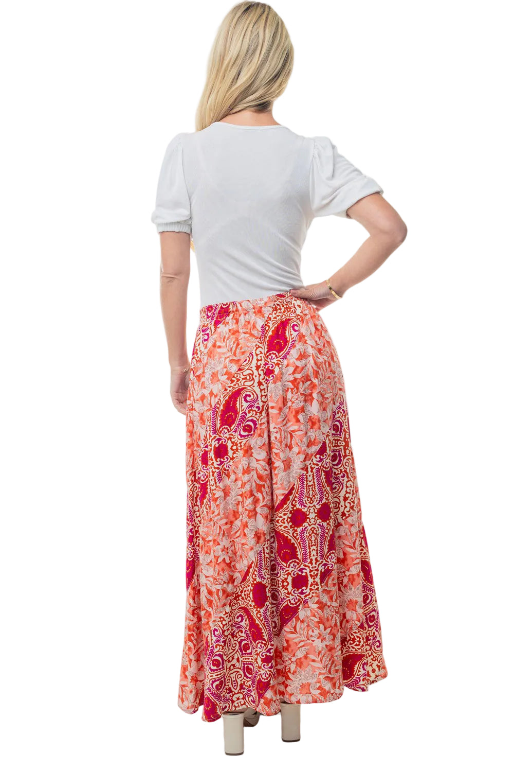 White Birch Full Size High Waisted Floral Woven Skirt