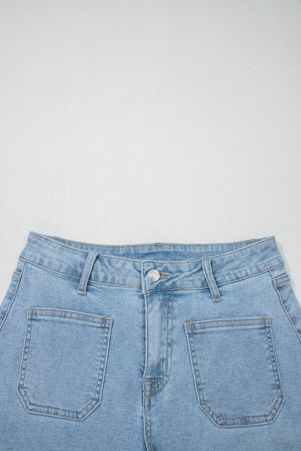High Rise Patch Pocket Denim Shorts - cas7m