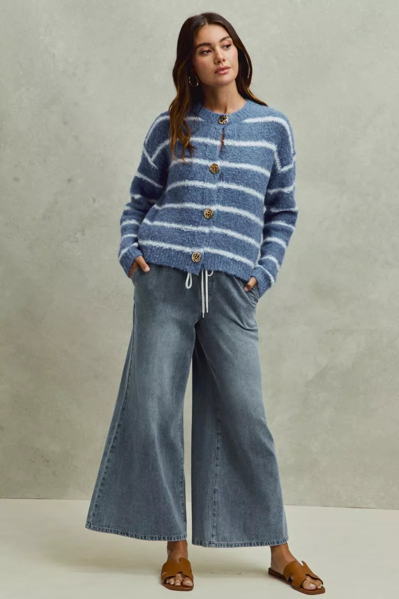 SO ME Mid Rise Elastic Waist Flare Denim Jeans - cas7m