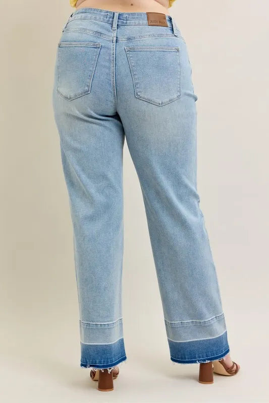 Judy Blue Full Size Mr Release Hem Wide Leg Jeans Plus Size - cas7m