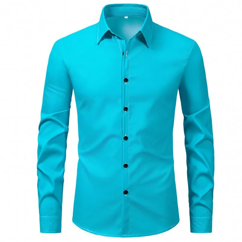 Men's Plus Size Button Up Long Sleeve Shirt - cas7m