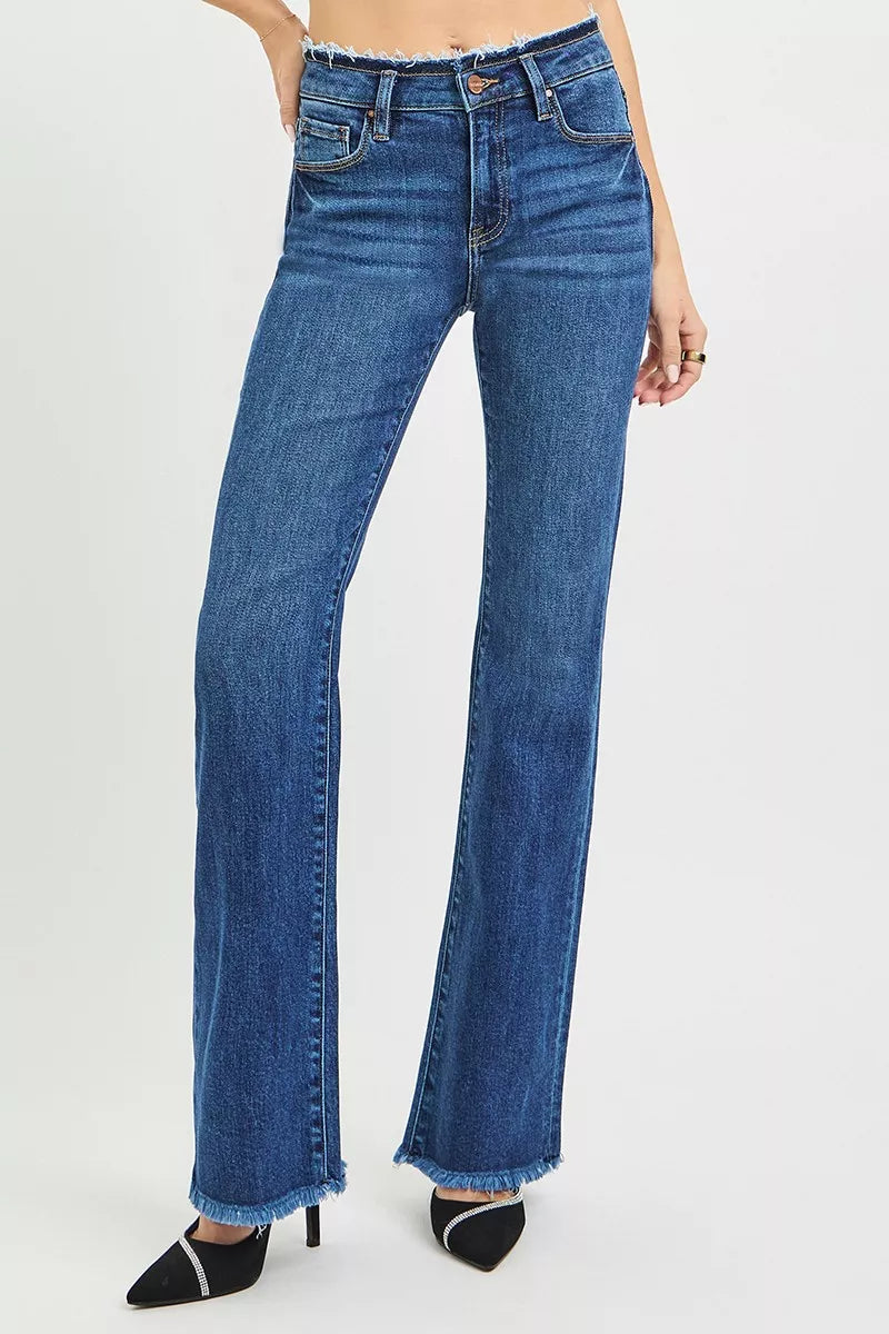 RISEN Full Size Mid Rise Bootcut Frayed Waistband Hem Detail Jeans Plus Size - cas7m