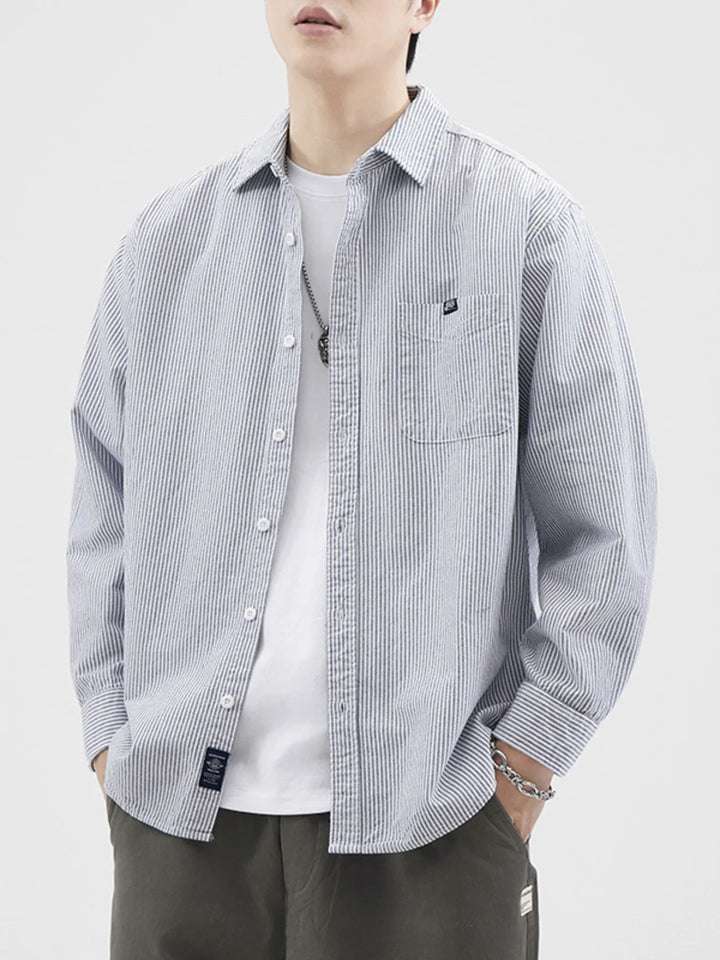 Men's Plus Size Striped Button Up Long Sleeve Shirt - cas7m