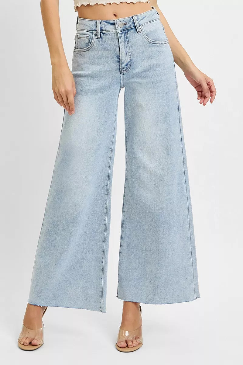 RISEN Full Size High Rise Ankle Wide Palazzo Jeans Plus Size - cas7m