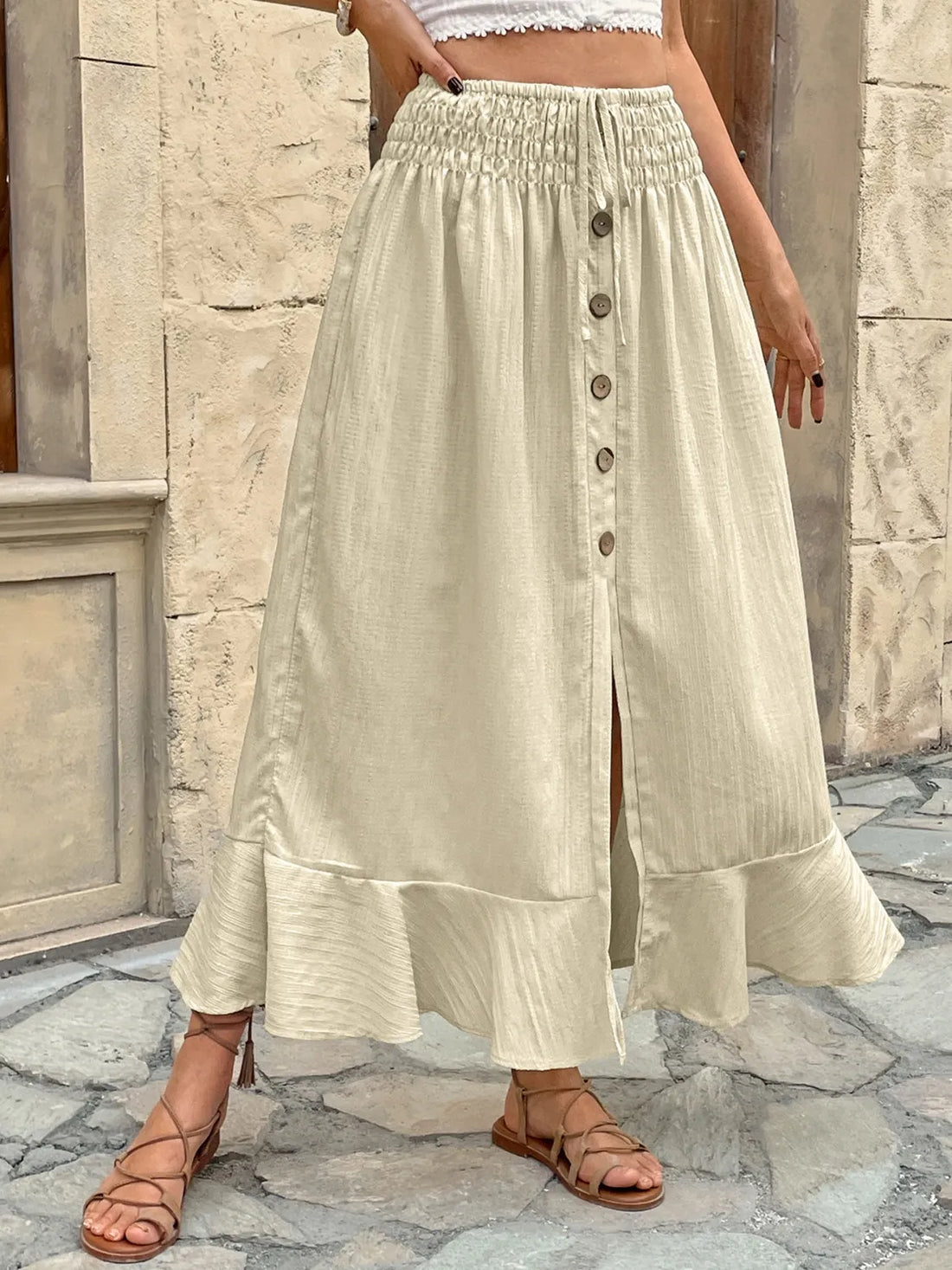 Ruffled Hem Slit Skirt - cas7m