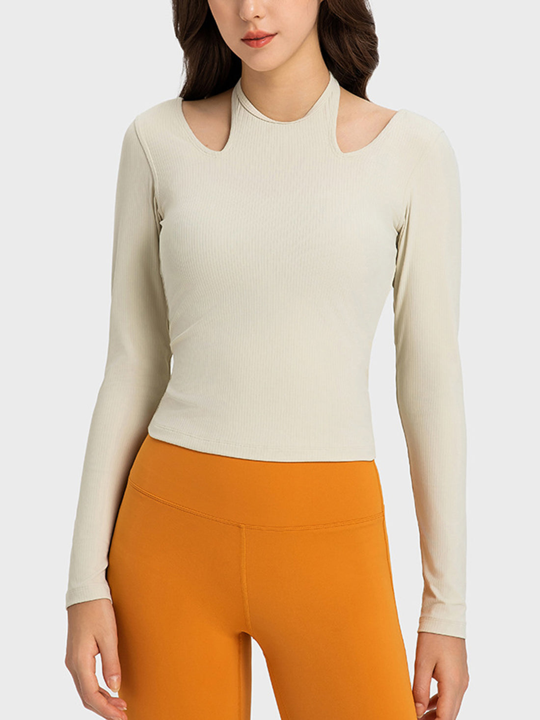 Millennia Halter Neck Long Sleeve Sporty Top - cas7m