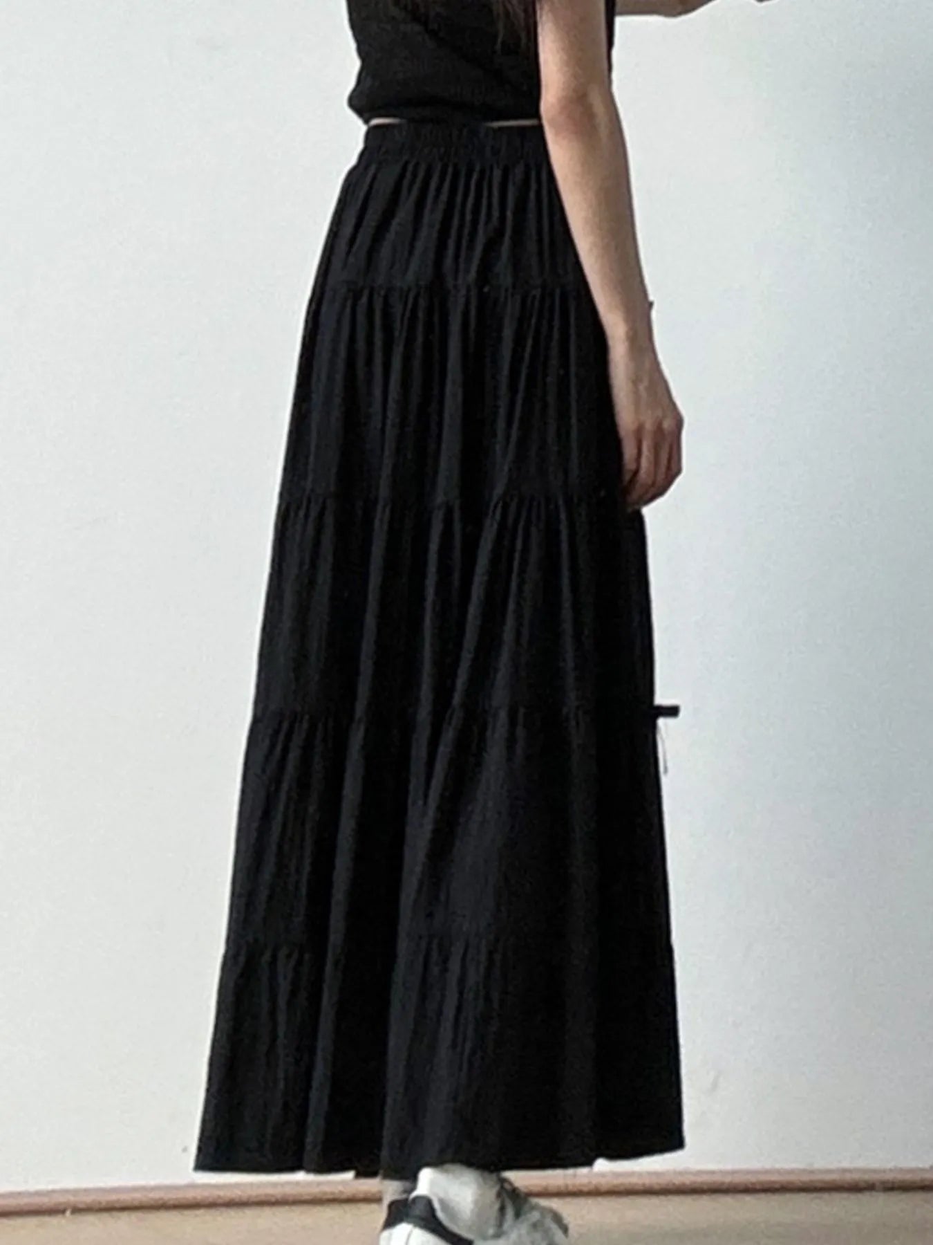 Tiered Elastic Waist Maxi Skirt - cas7m