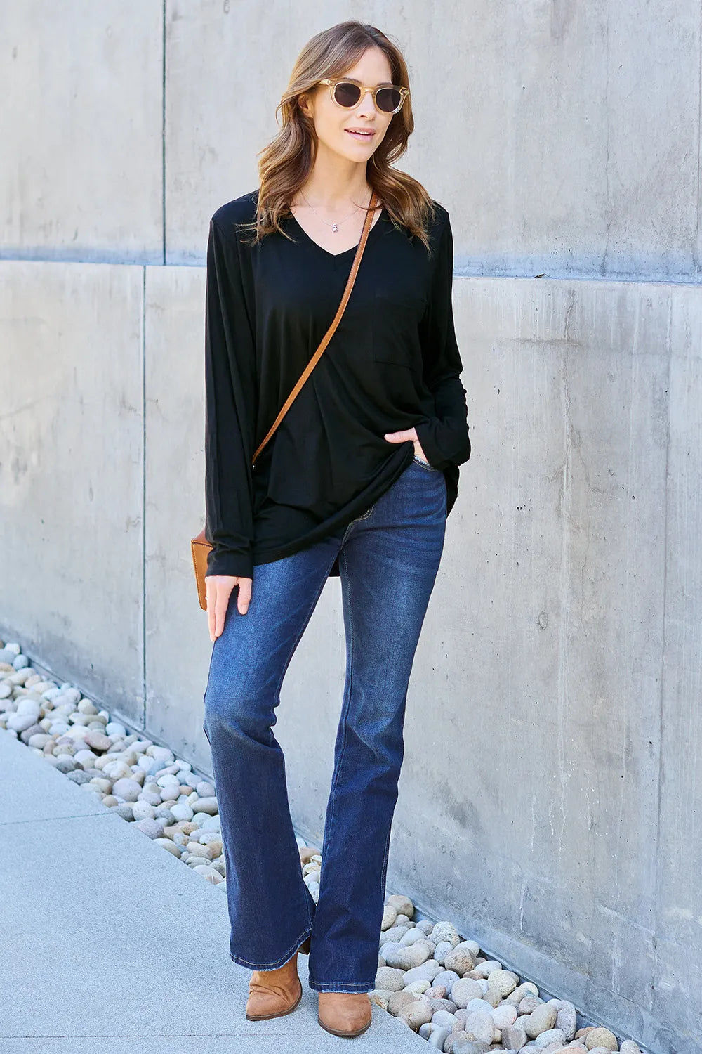 Basic Bae Full Size V-Neck Long Sleeve Top - cas7m
