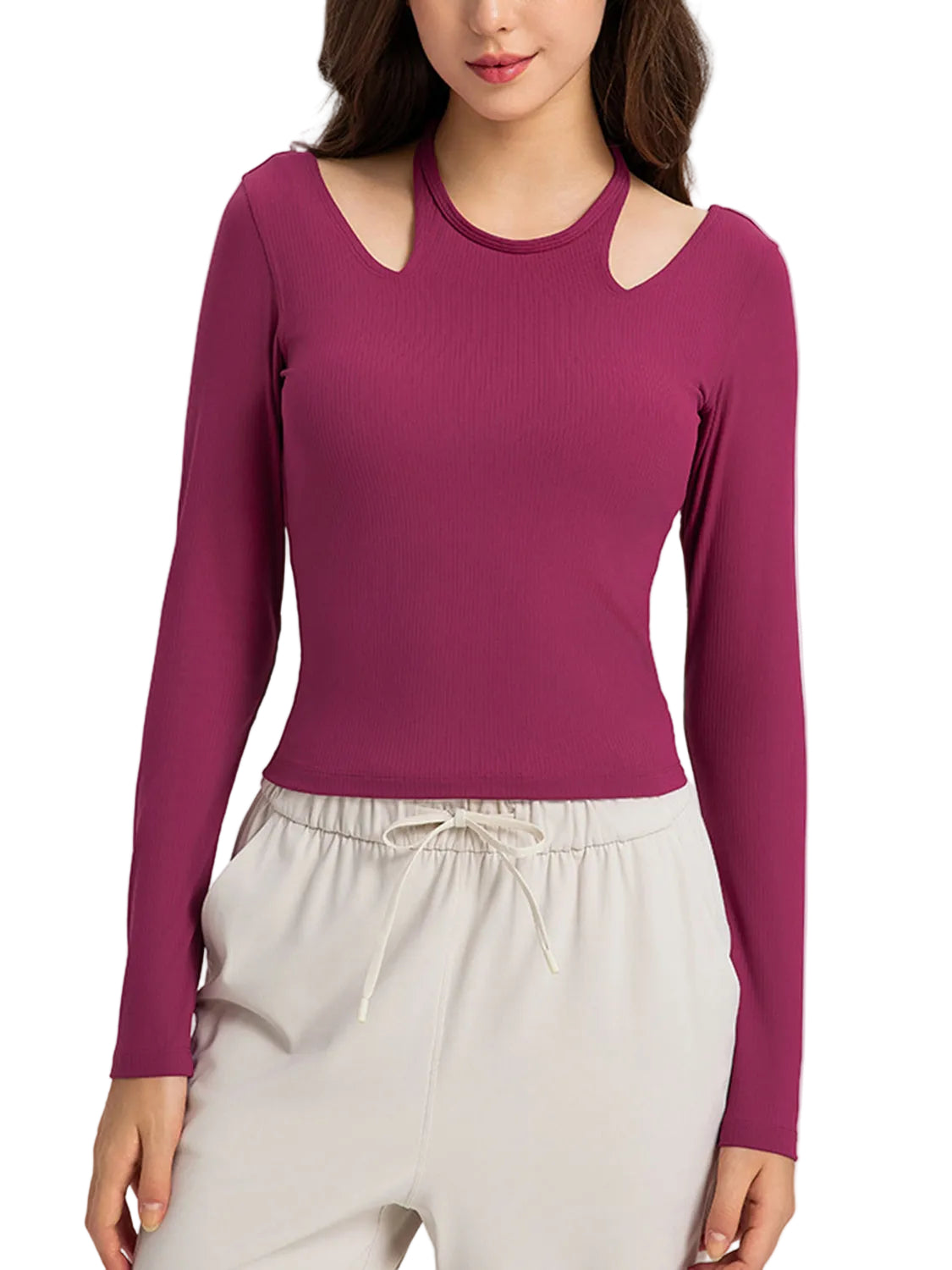 Millennia Halter Neck Long Sleeve Sporty Top - cas7m