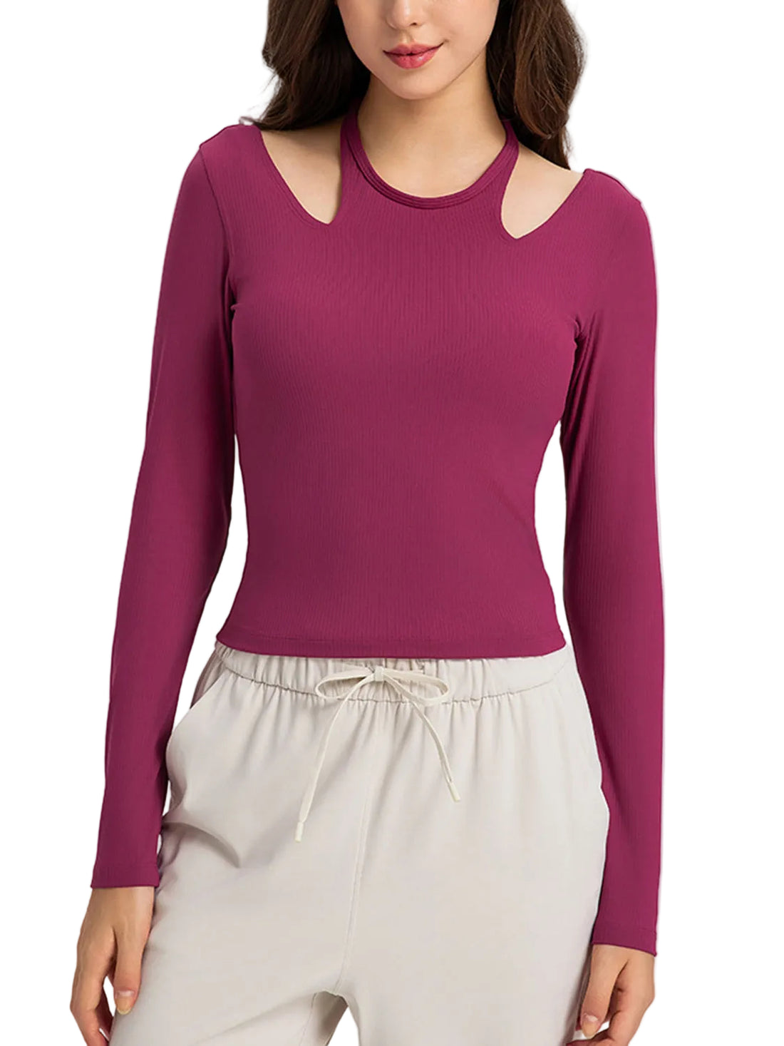 Millennia Halter Neck Long Sleeve Sporty Top - cas7m