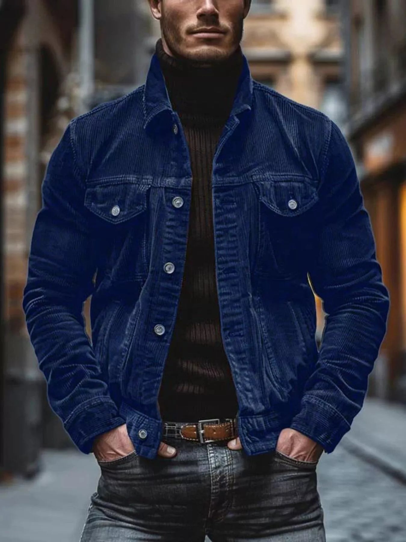 Men's Full Size Corduroy Button-Down Jacket Plus Size - cas7m