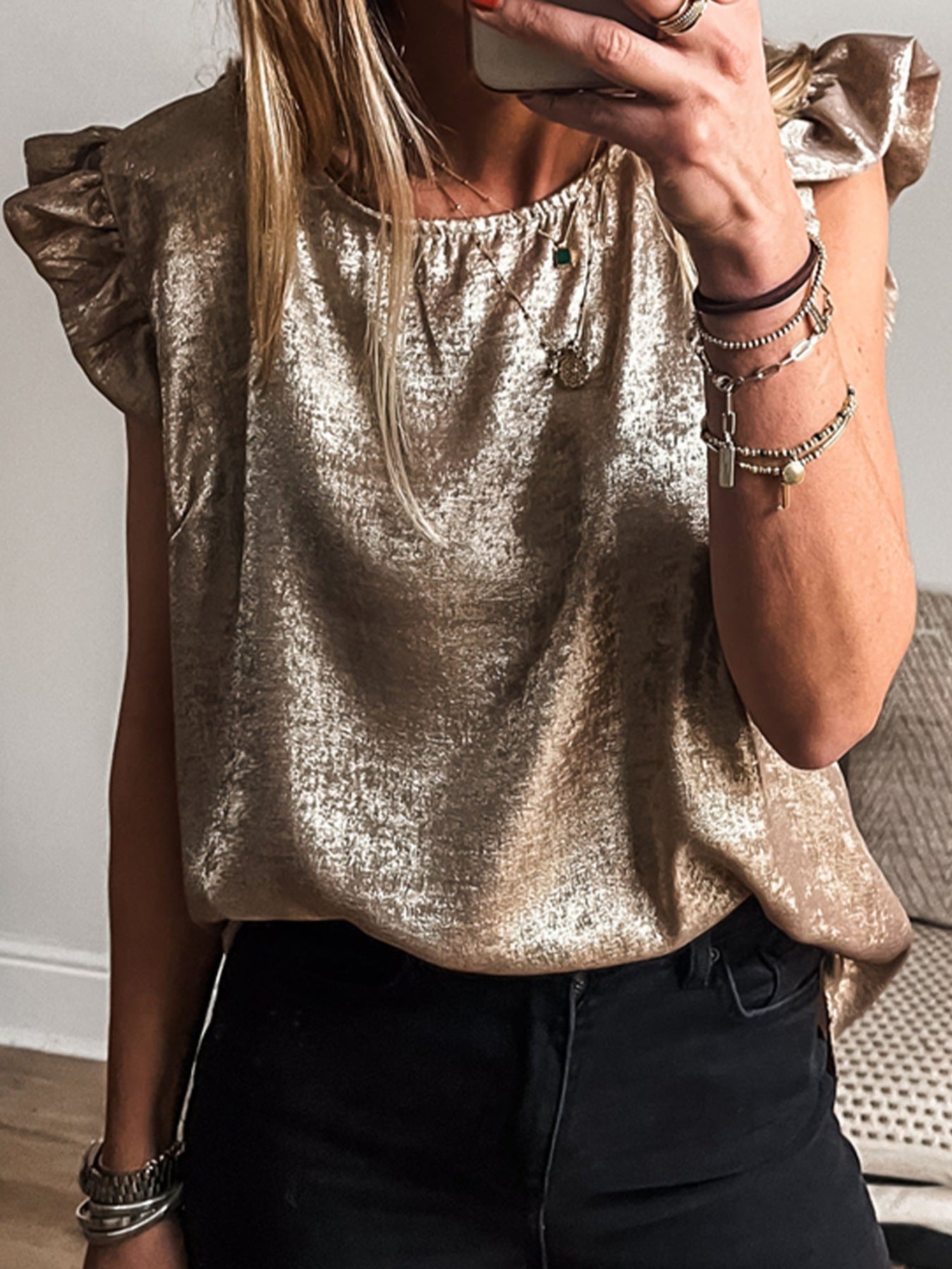 Ruffled Round Neck Tank - cas7m