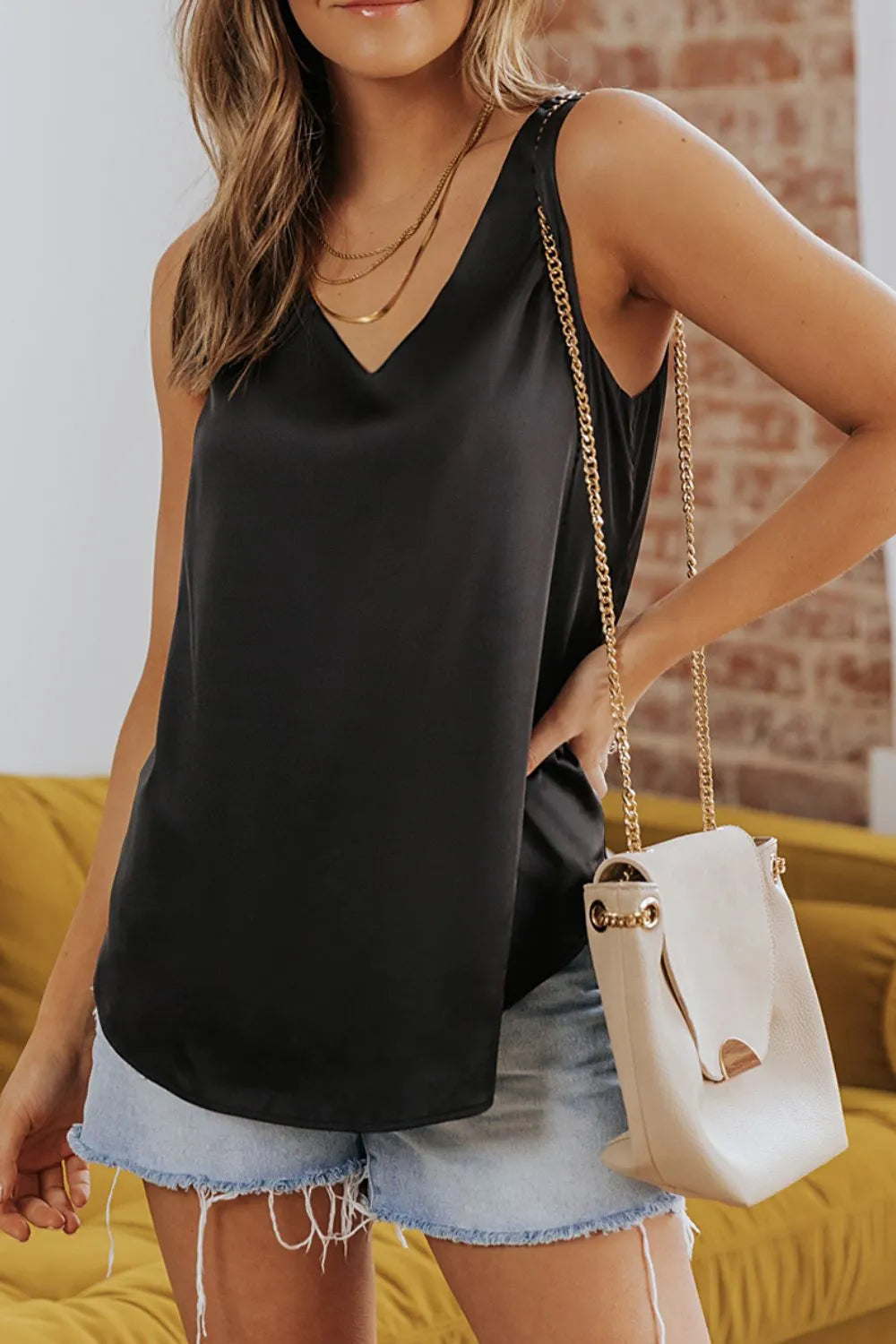 V-Neck Wide Strap Tank - cas7m