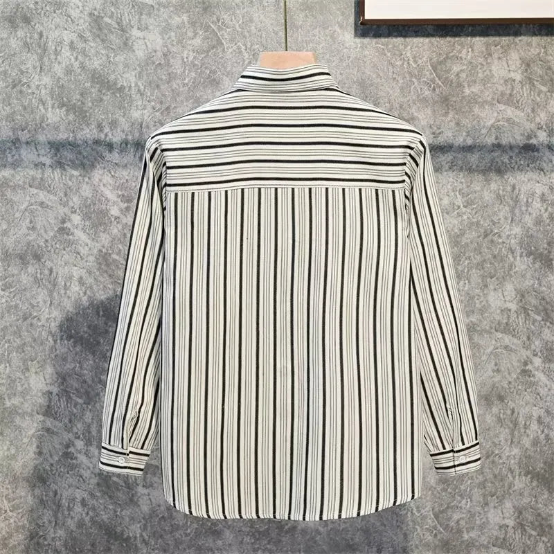 Men's Plus Size Striped Long Sleeve Button-Down Shirt - cas7m