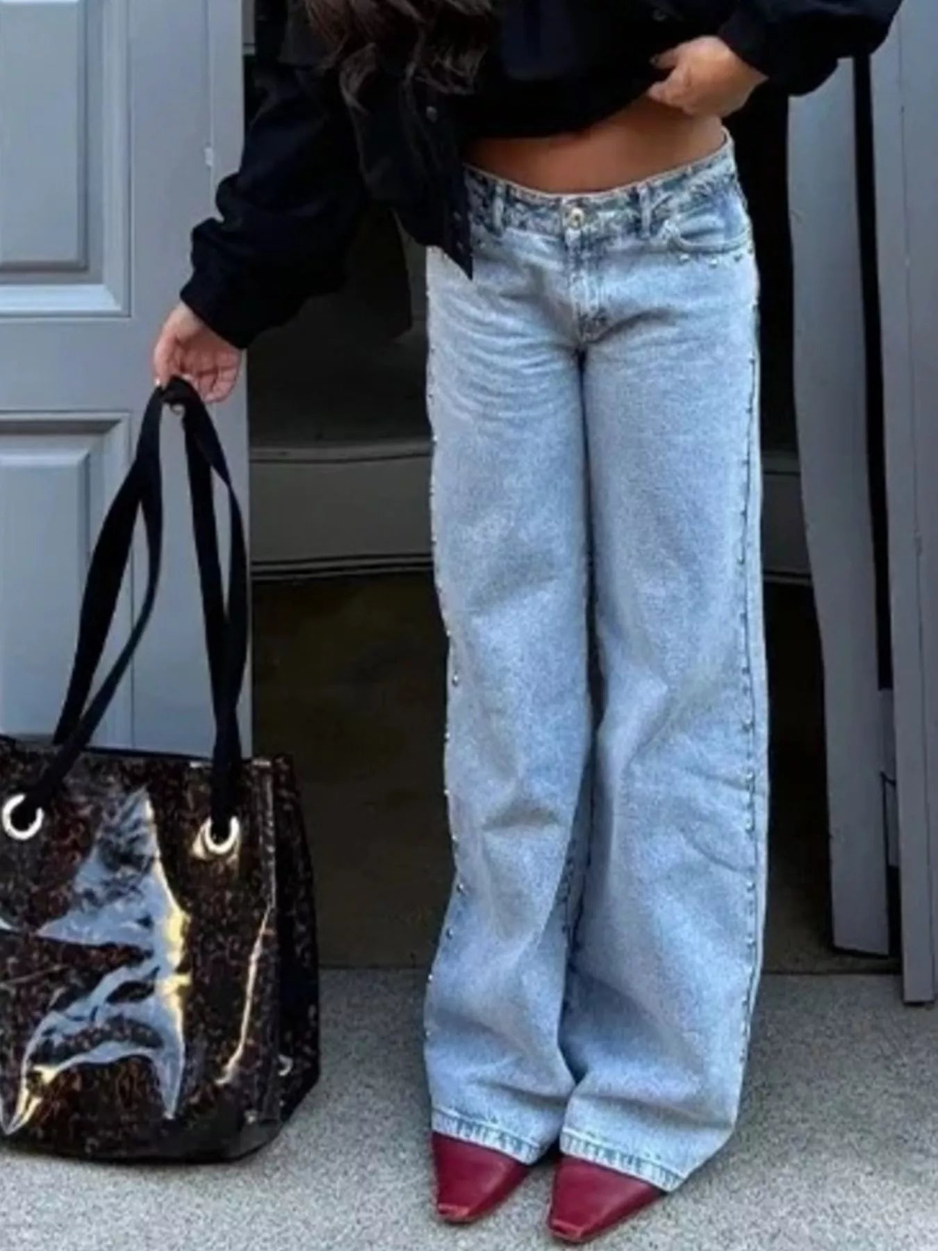Leopard Star Patches Wide Leg Jeans - cas7m