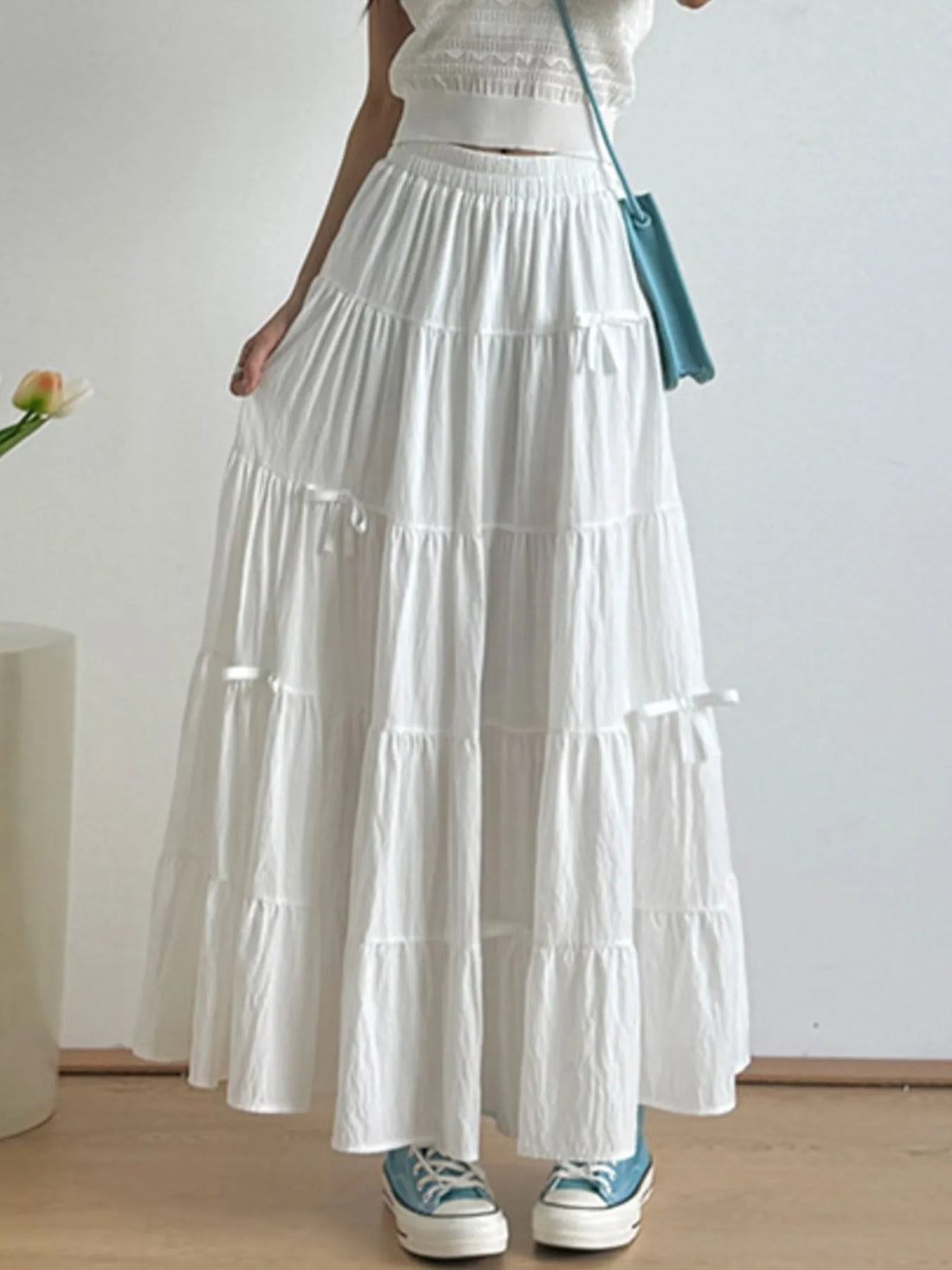Tiered Elastic Waist Maxi Skirt - cas7m