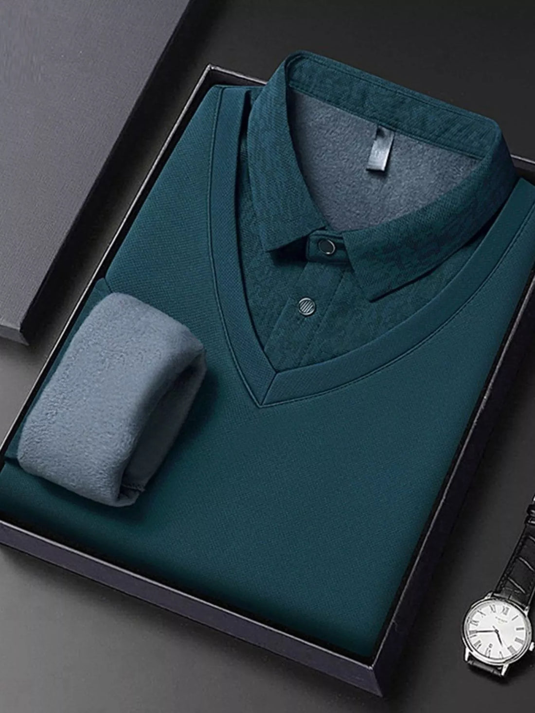 Men's Plus Size Long Sleeve Polo Shirt - cas7m