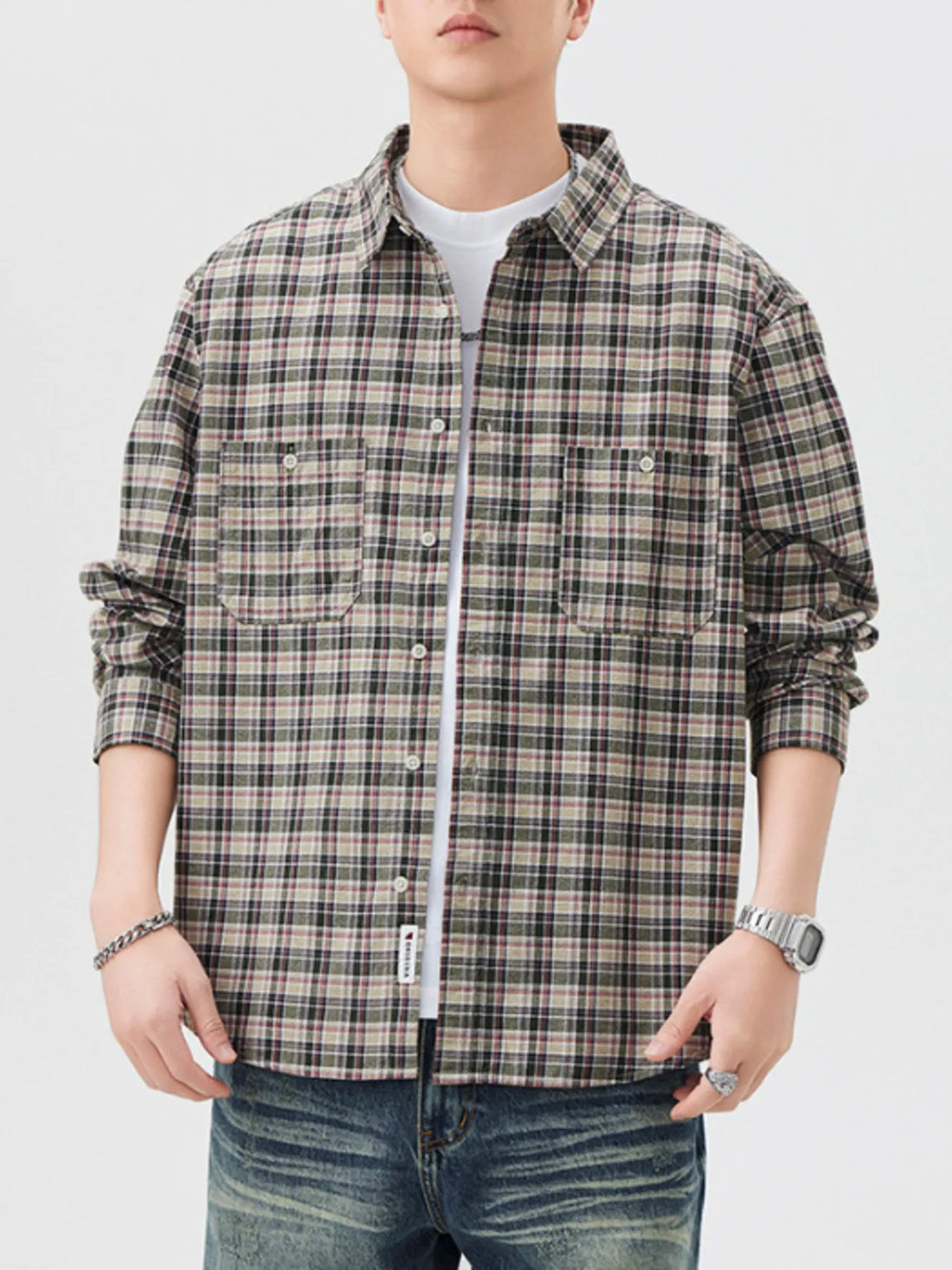 Men's Plus Size Plaid Button Up Long Sleeve Shirt - cas7m