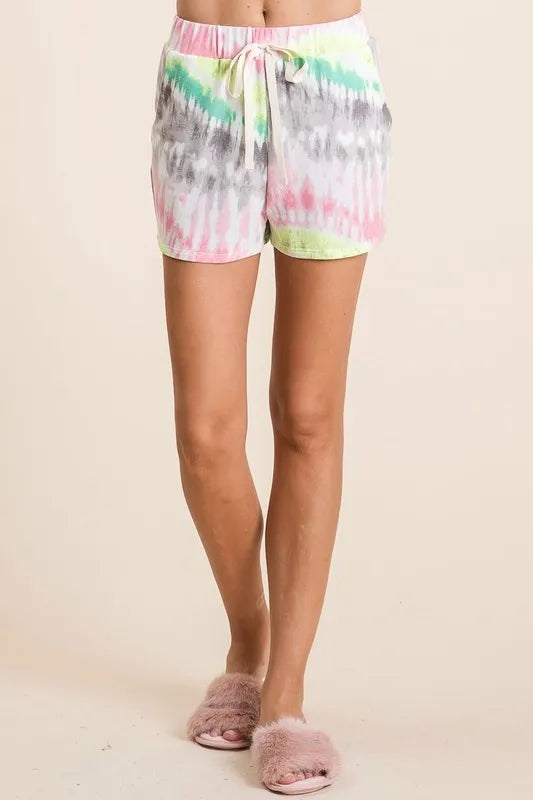 BiBi Tie Dye Print Shorts With Twill Tape Drawstring - cas7m