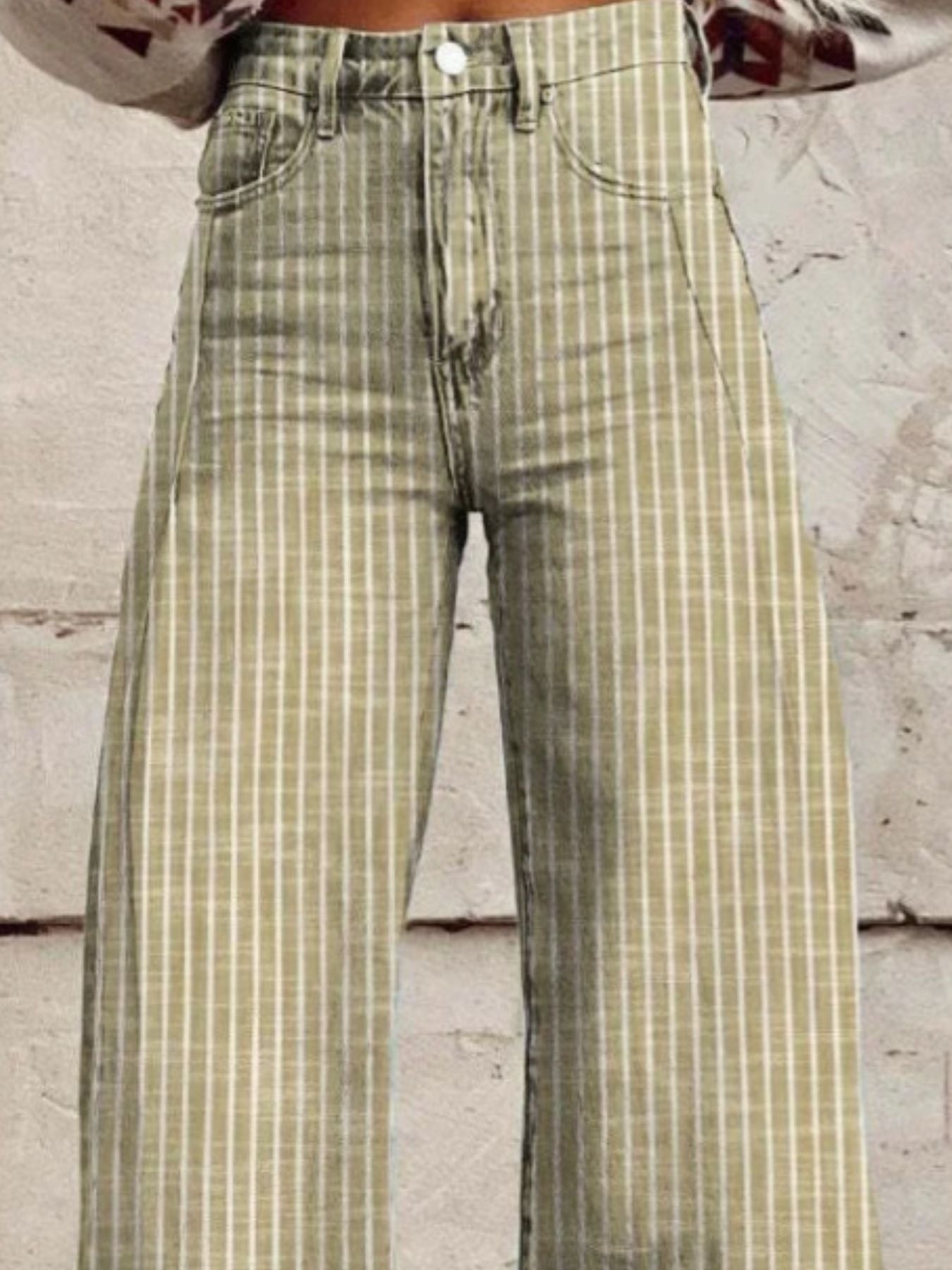Striped High-Waisted Wide Leg Jeans - cas7m