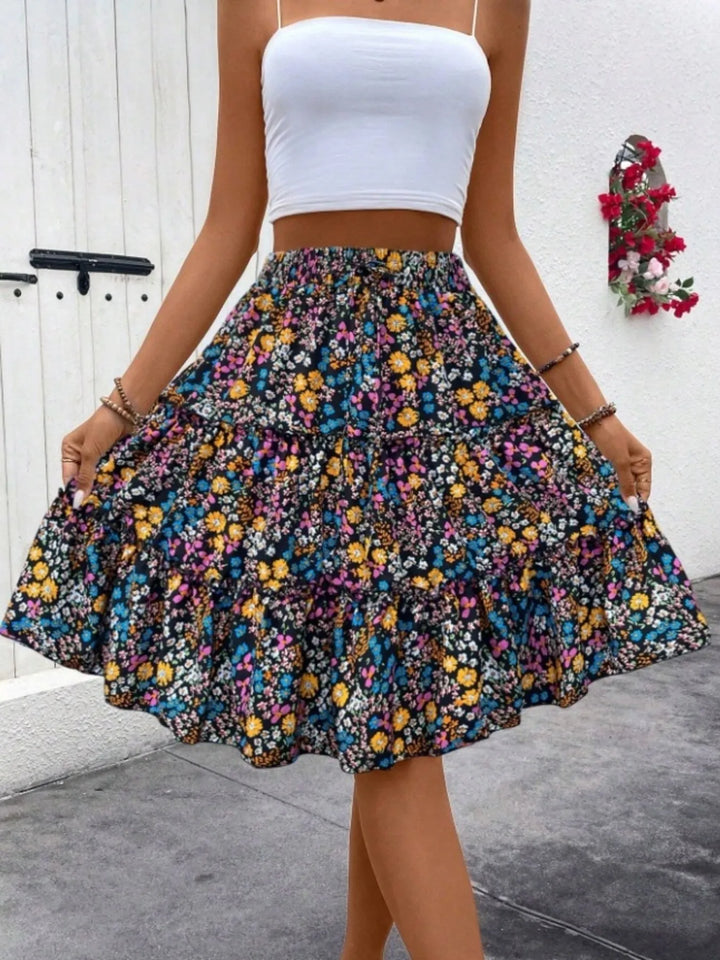 Floral Print Midi Skirt - cas7m