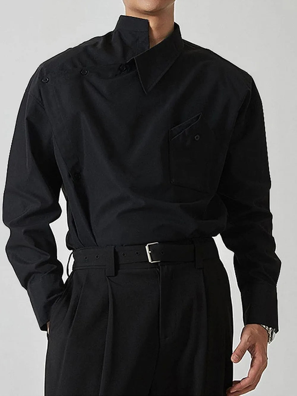 Men's Asymmetrical Long Sleeve Shirt - cas7m