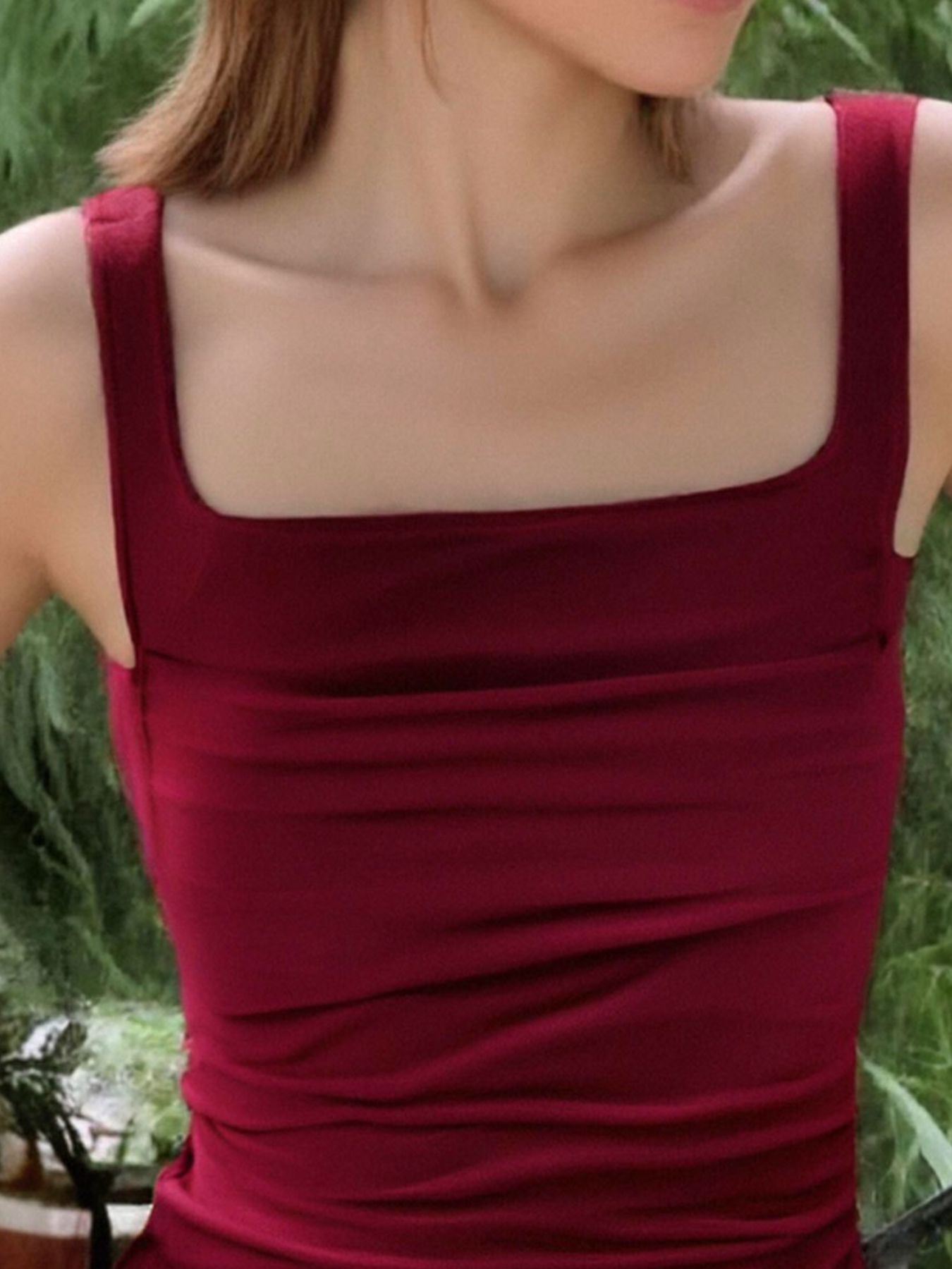 Ruched Square Neck Tank - cas7m