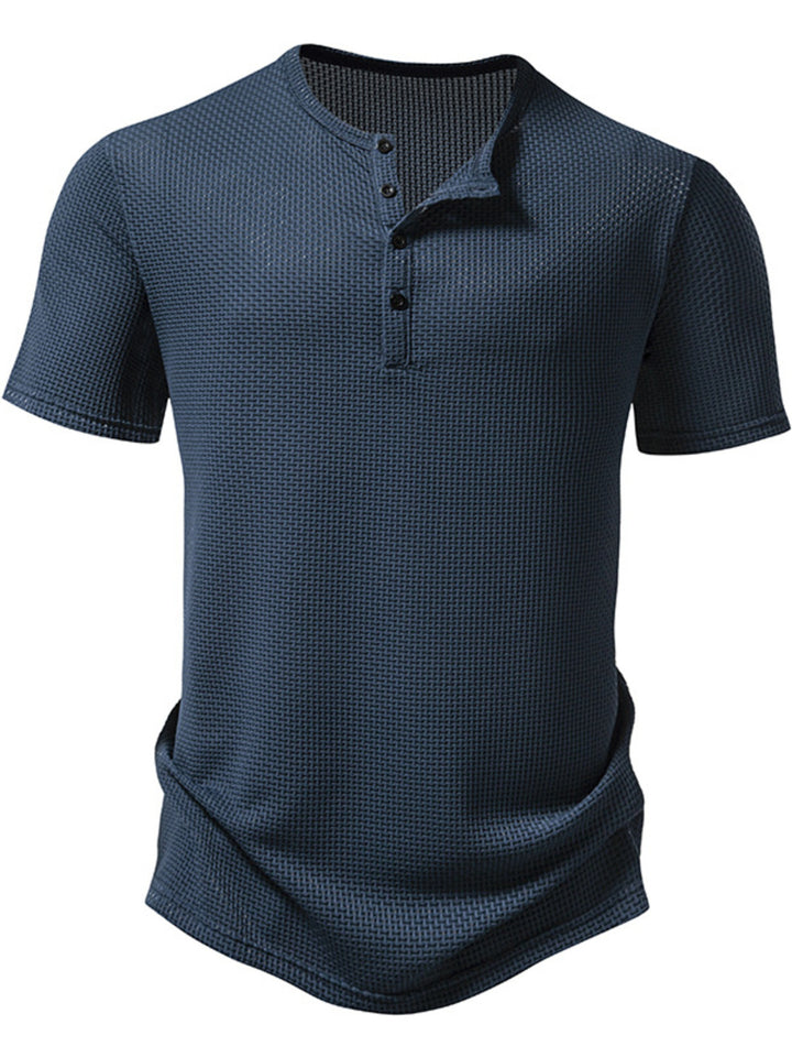 Men's Textured Henley Button Detail T-Shirt - cas7m