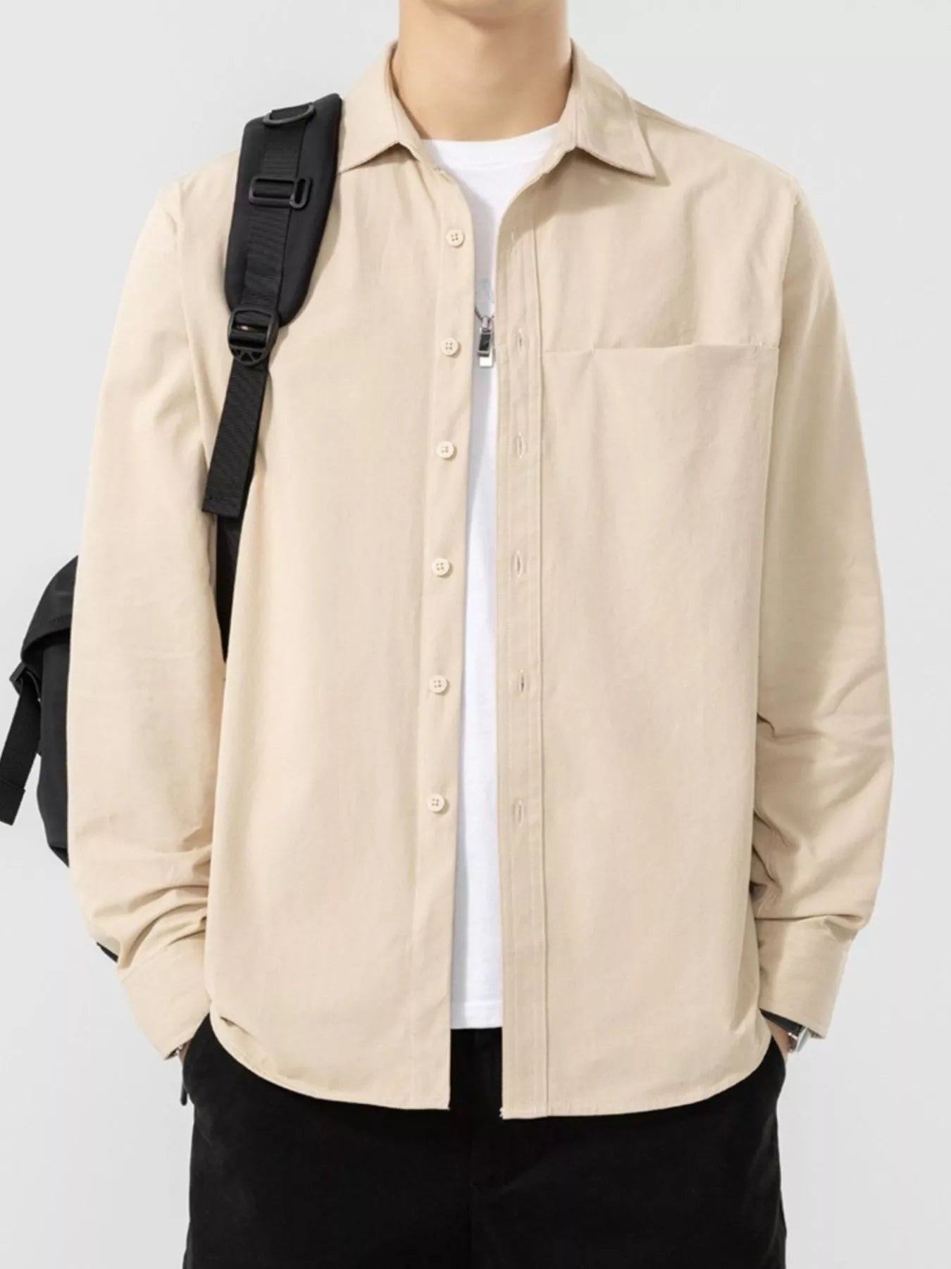 Men's Plus Size Button Up Long Sleeve Shirt - cas7m