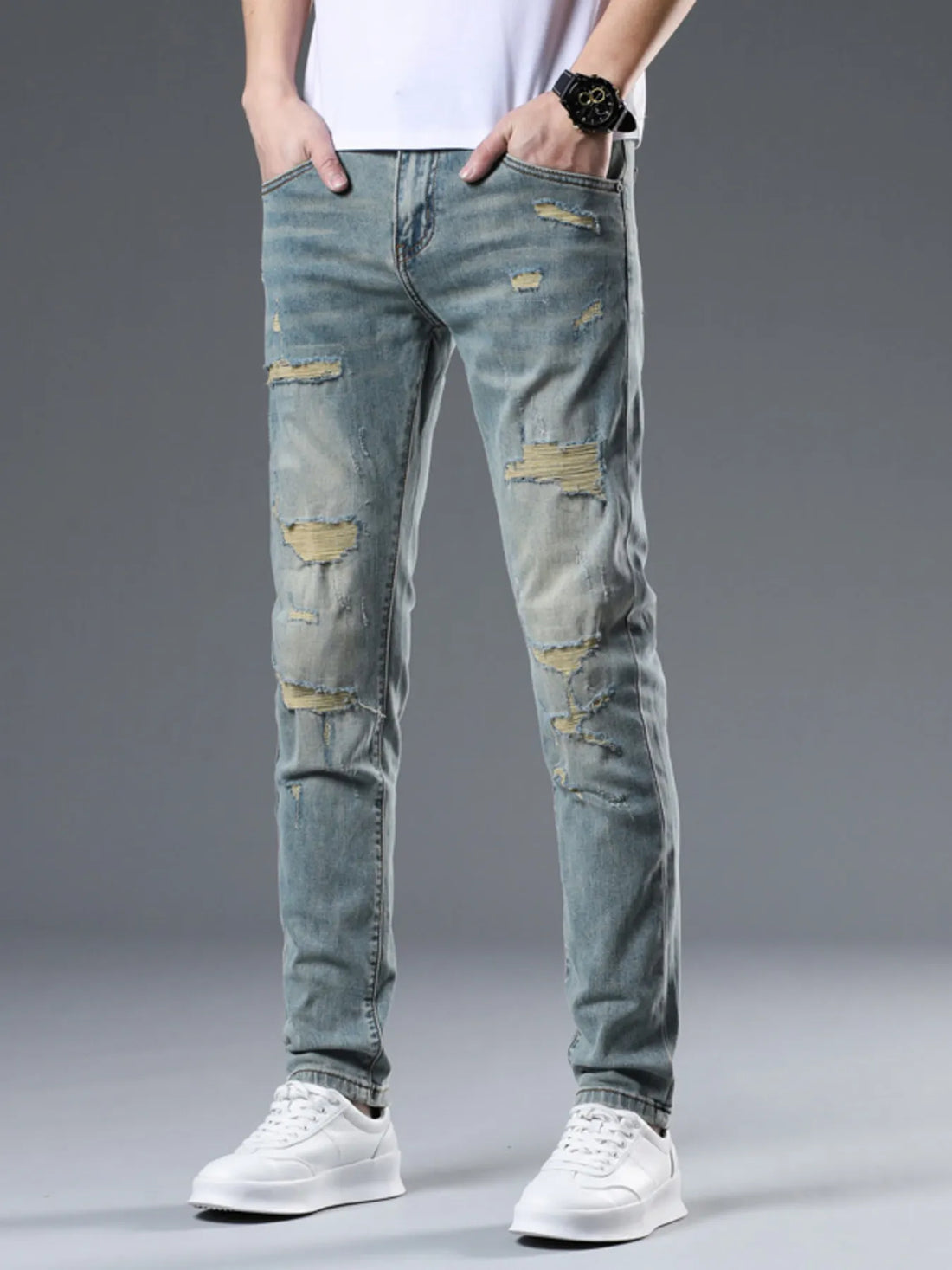Men's Distressed Slim Fit Jeans - cas7m