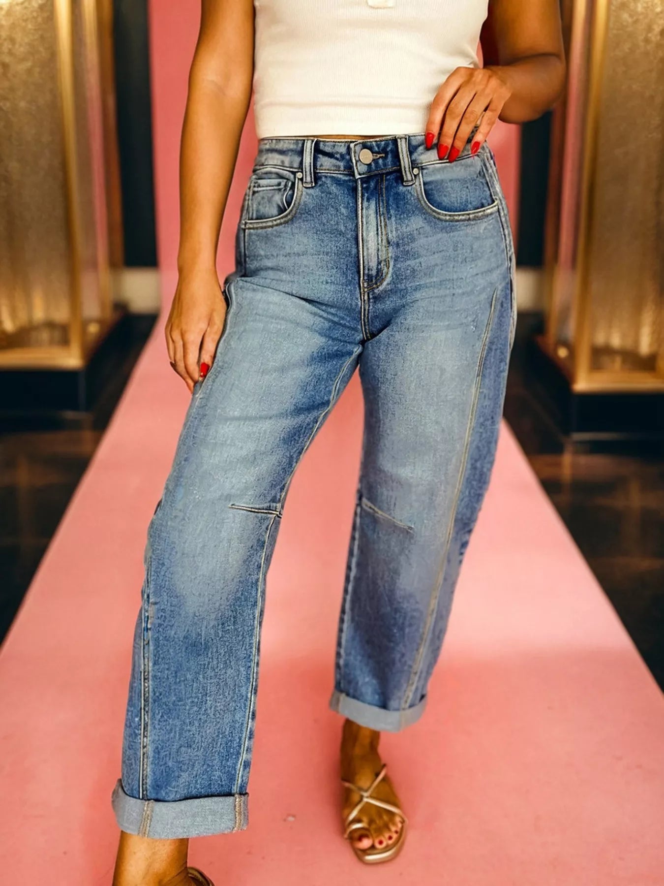 Vintage Washed Seam Detail Shift Jeans - cas7m