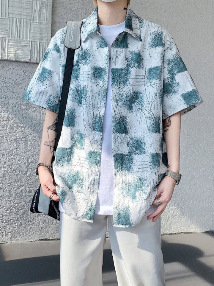 Men's Plus Size Abstract Pattern Short Sleeve Shirt - cas7m