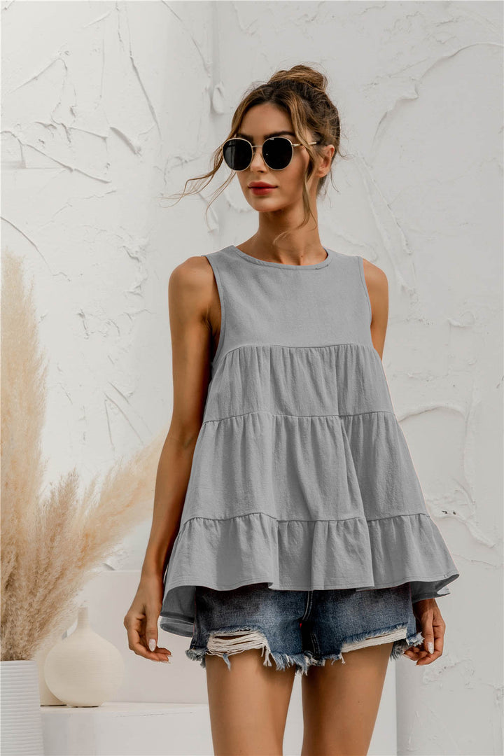 Round Neck Tiered Tank - cas7m