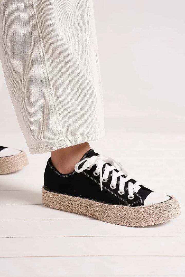 Beast Fashion Lace Up Woven Espadrille Sole Sneakers - cas7m
