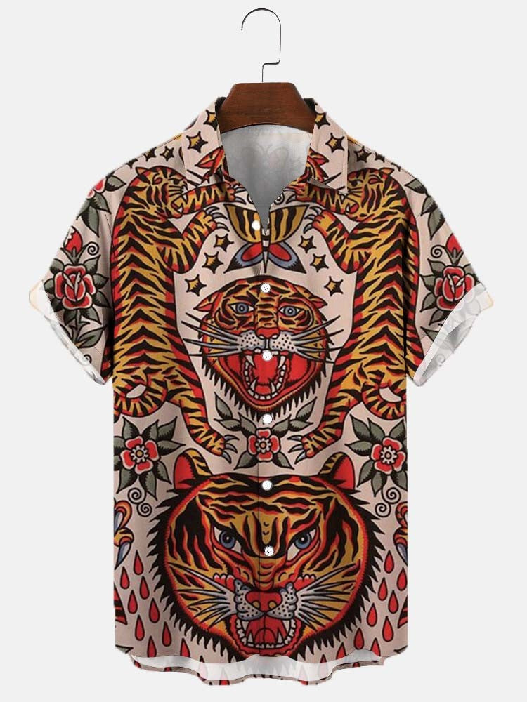 Men's Large Size 3D Digital Printed Short Sleeve Shirt - cas7m