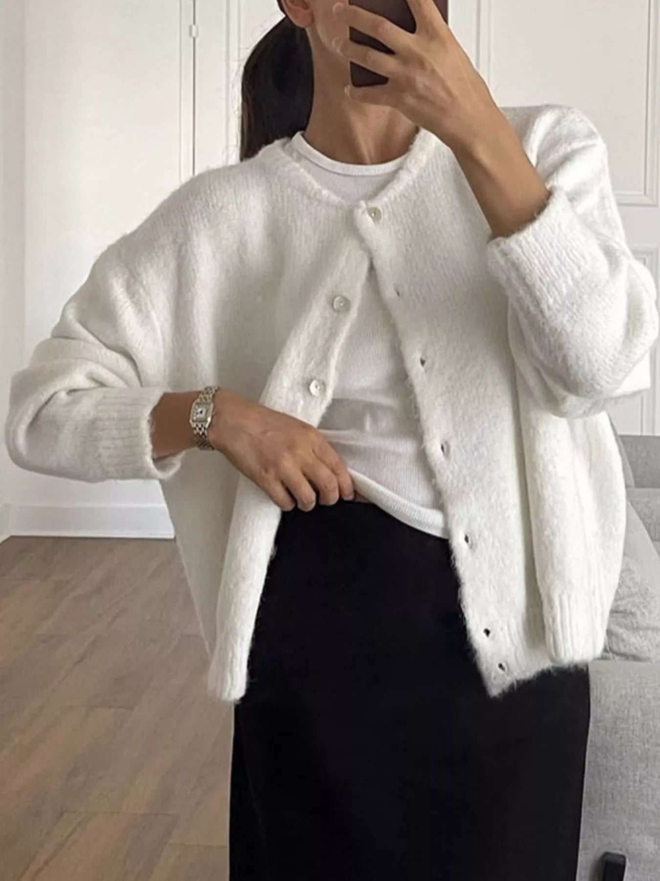 Button Up Long Sleeve Cardigan - cas7m