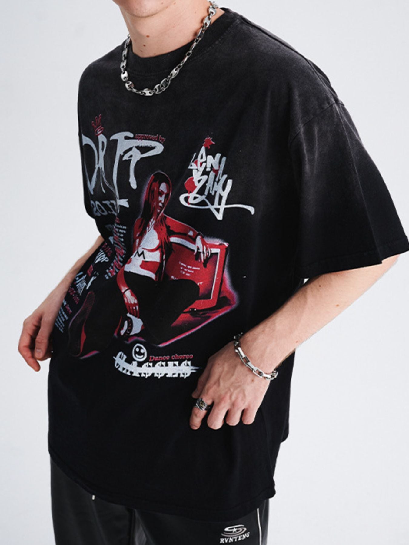 Men's Graphic Short Sleeve Vintage Wash T-Shirt - cas7m
