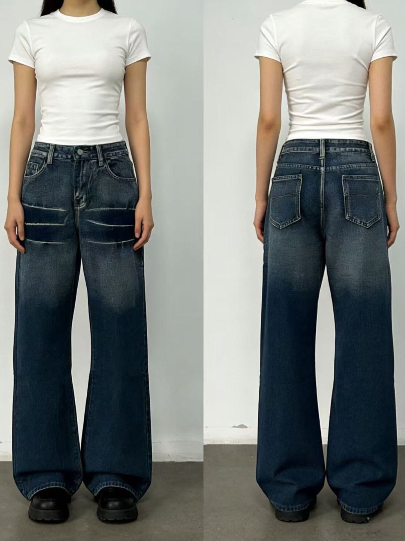 Washed Wide Leg Jeans - cas7m