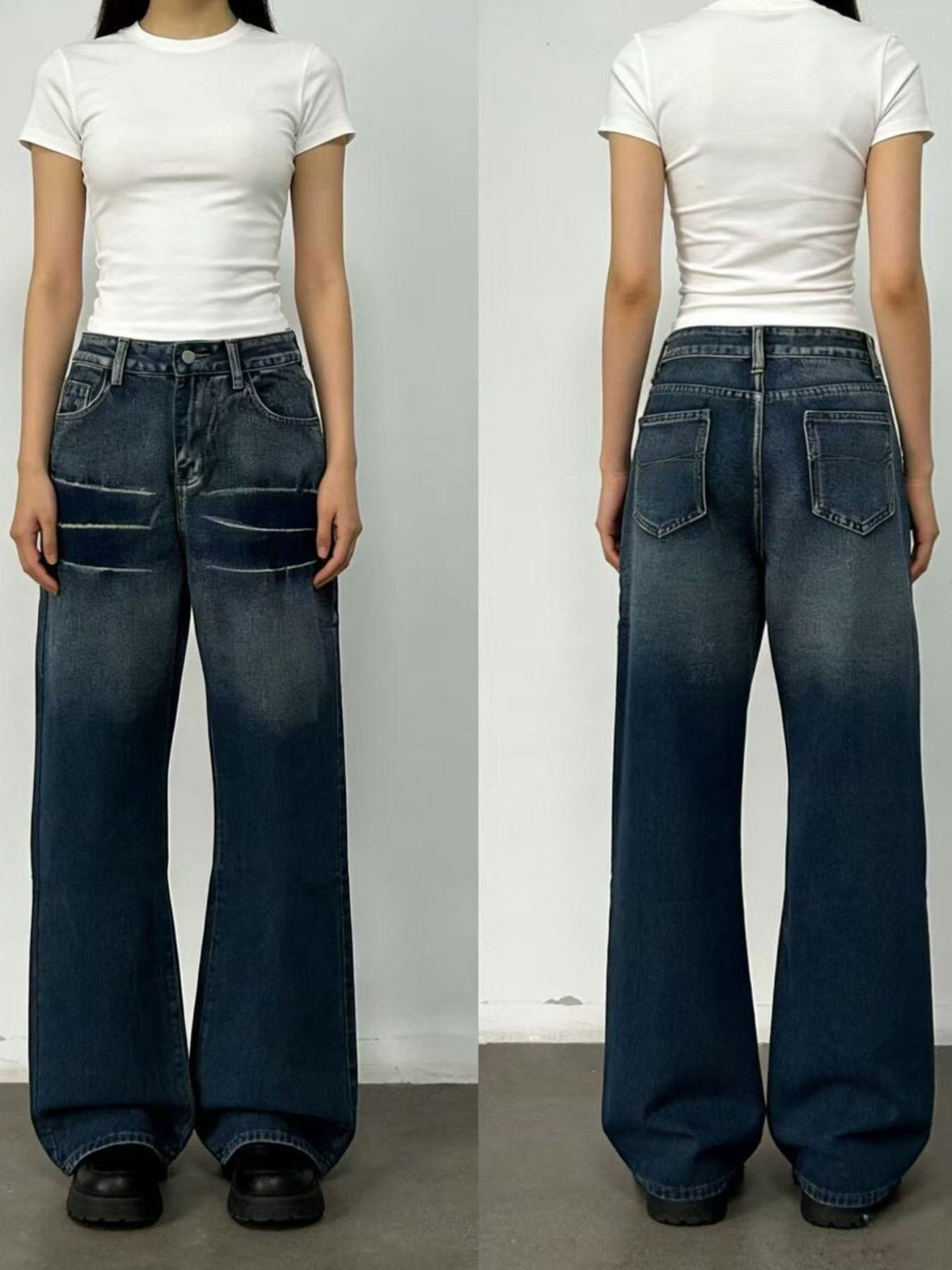 Washed Wide Leg Jeans - cas7m