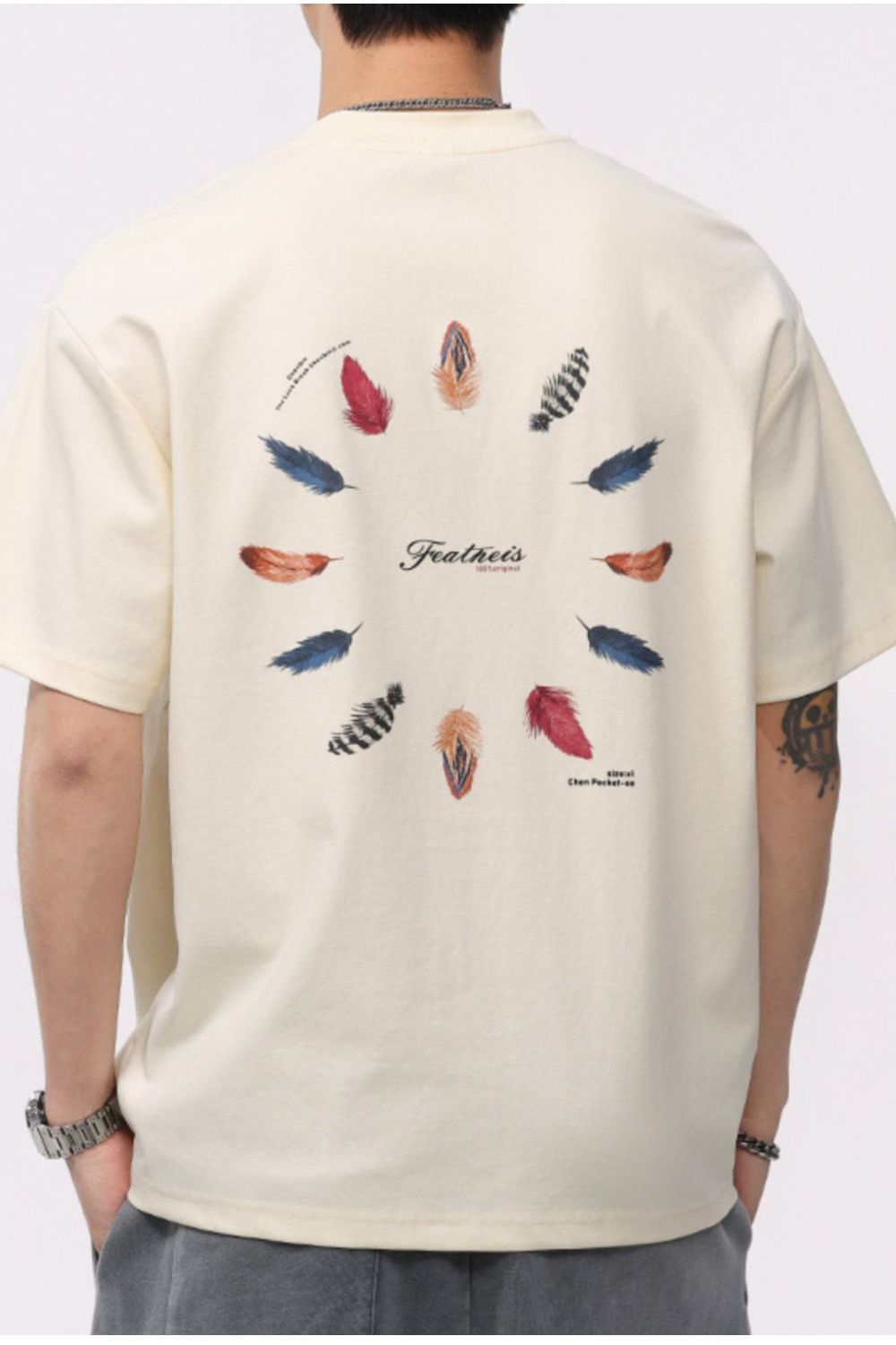 Men's Plus Size Feather Print Casual T-Shirt - cas7m