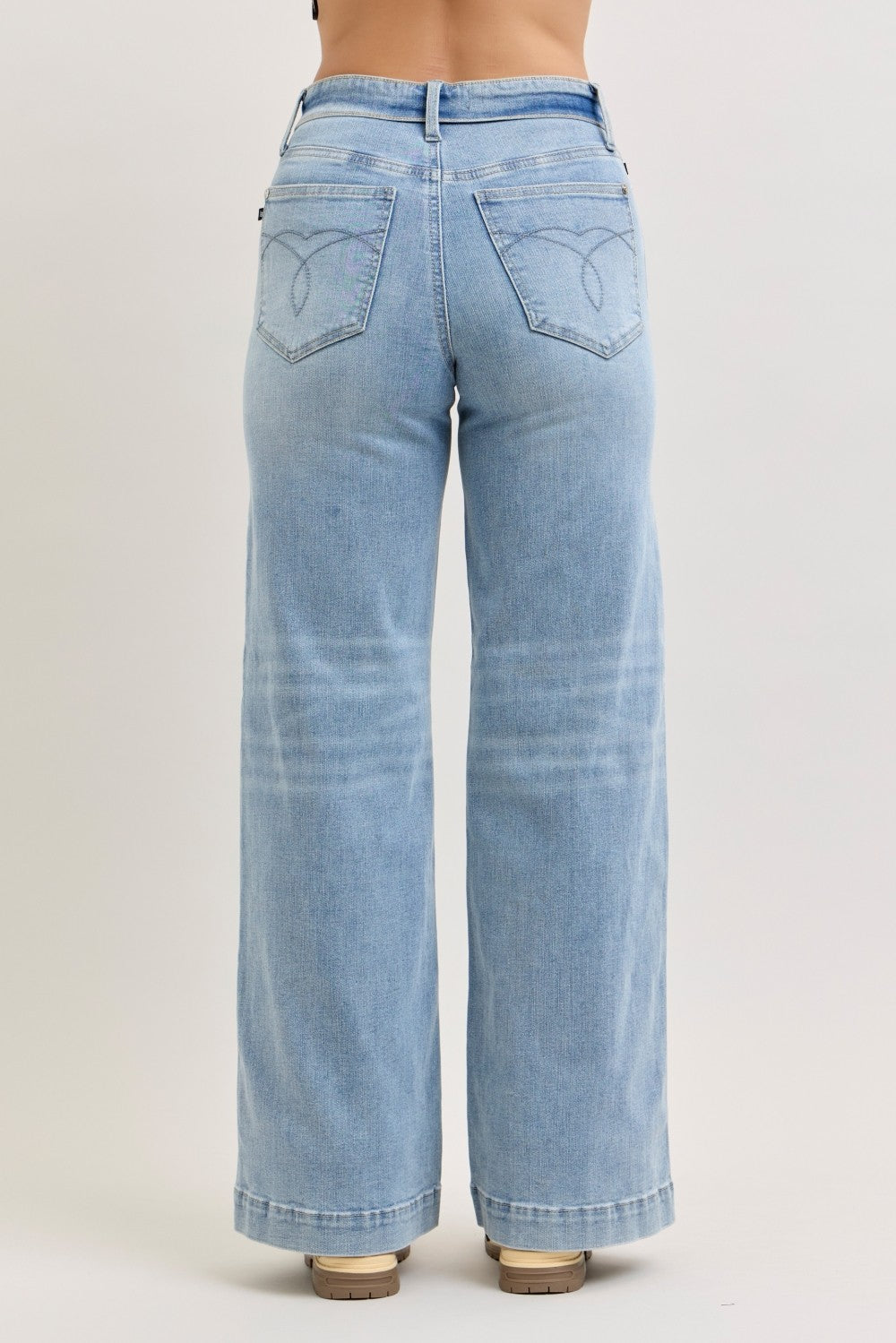 Judy Blue Mid Rise Retro Wide Leg Jeans with Fold-over Waistband - cas7m