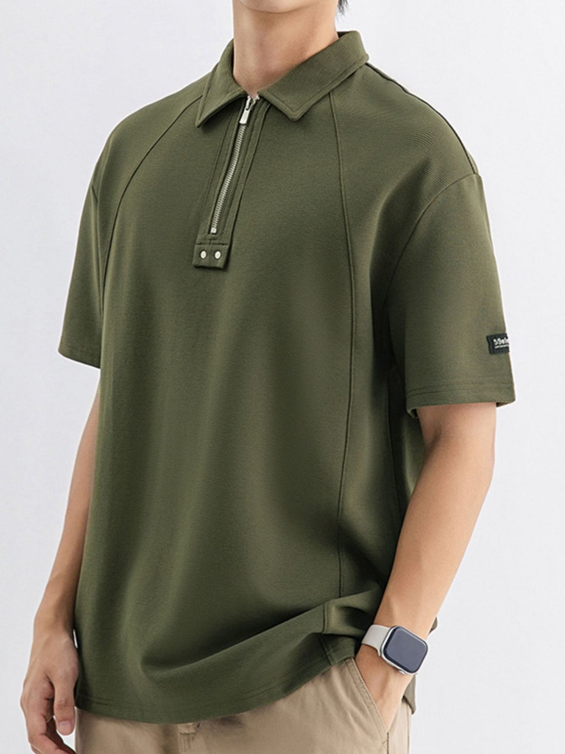 Men's Plus Size Zipper Short Sleeve Polo Shirt - cas7m