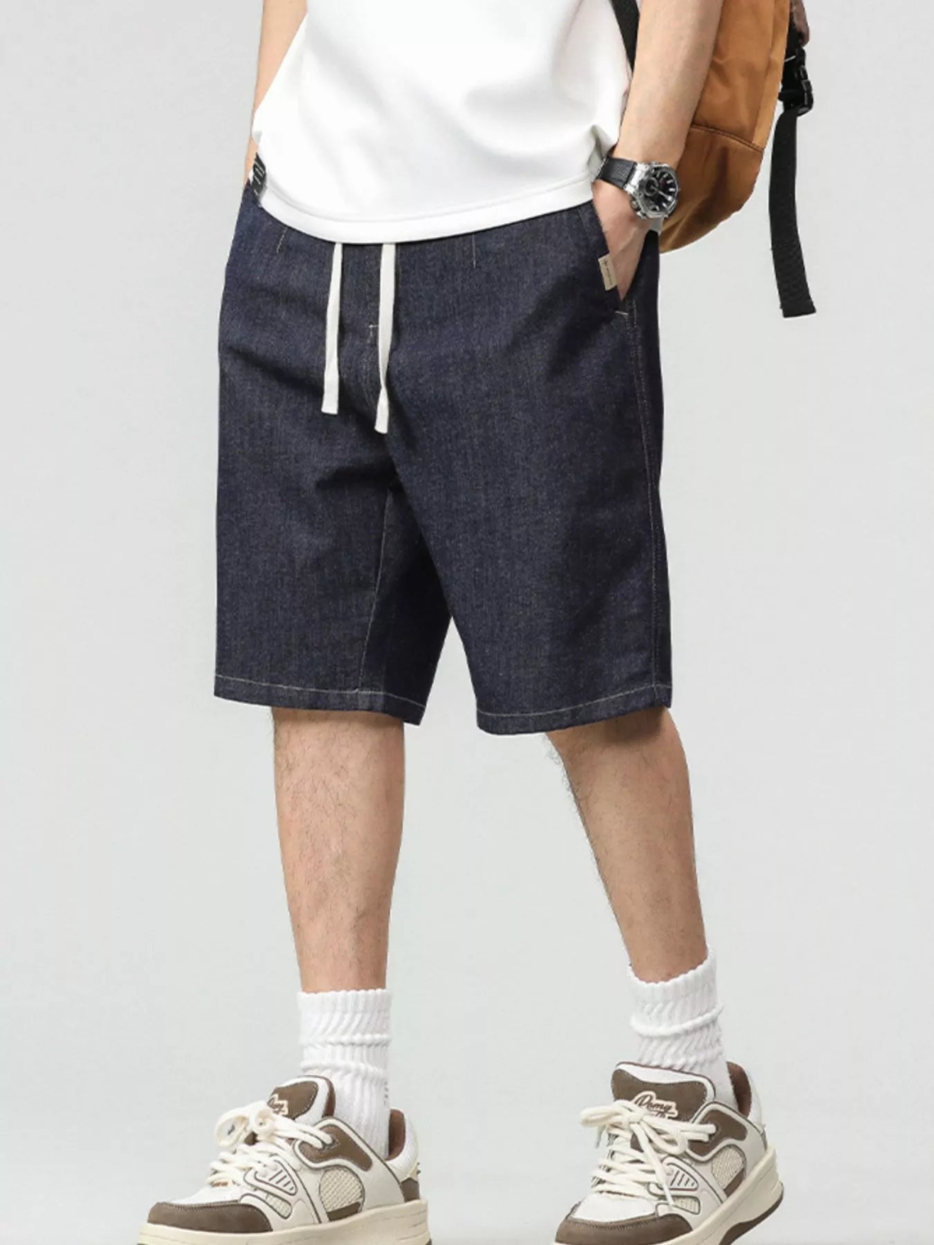 Men's Plus Size Drawstring Denim Shorts - cas7m
