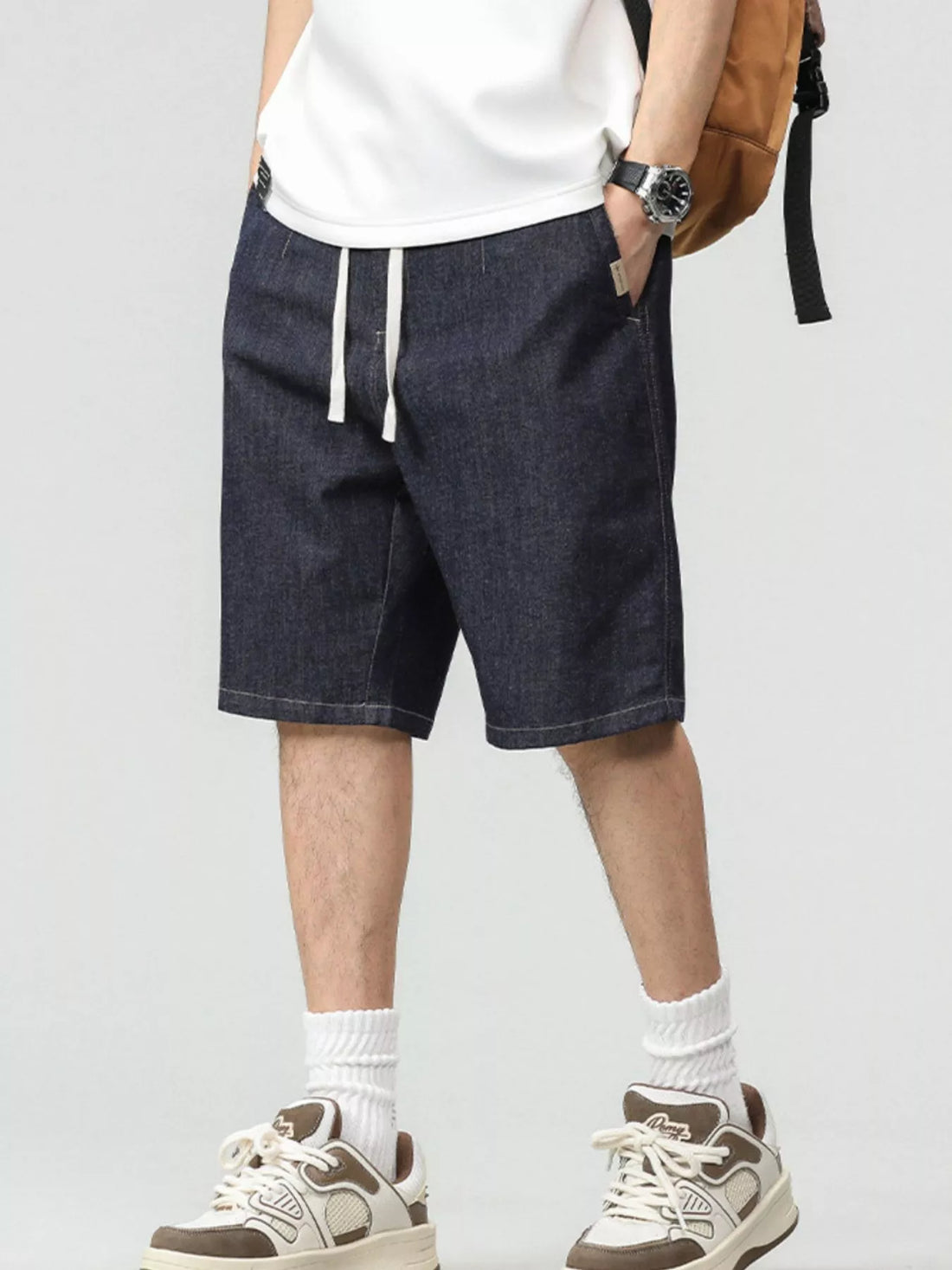 Men's Plus Size Drawstring Denim Shorts - cas7m